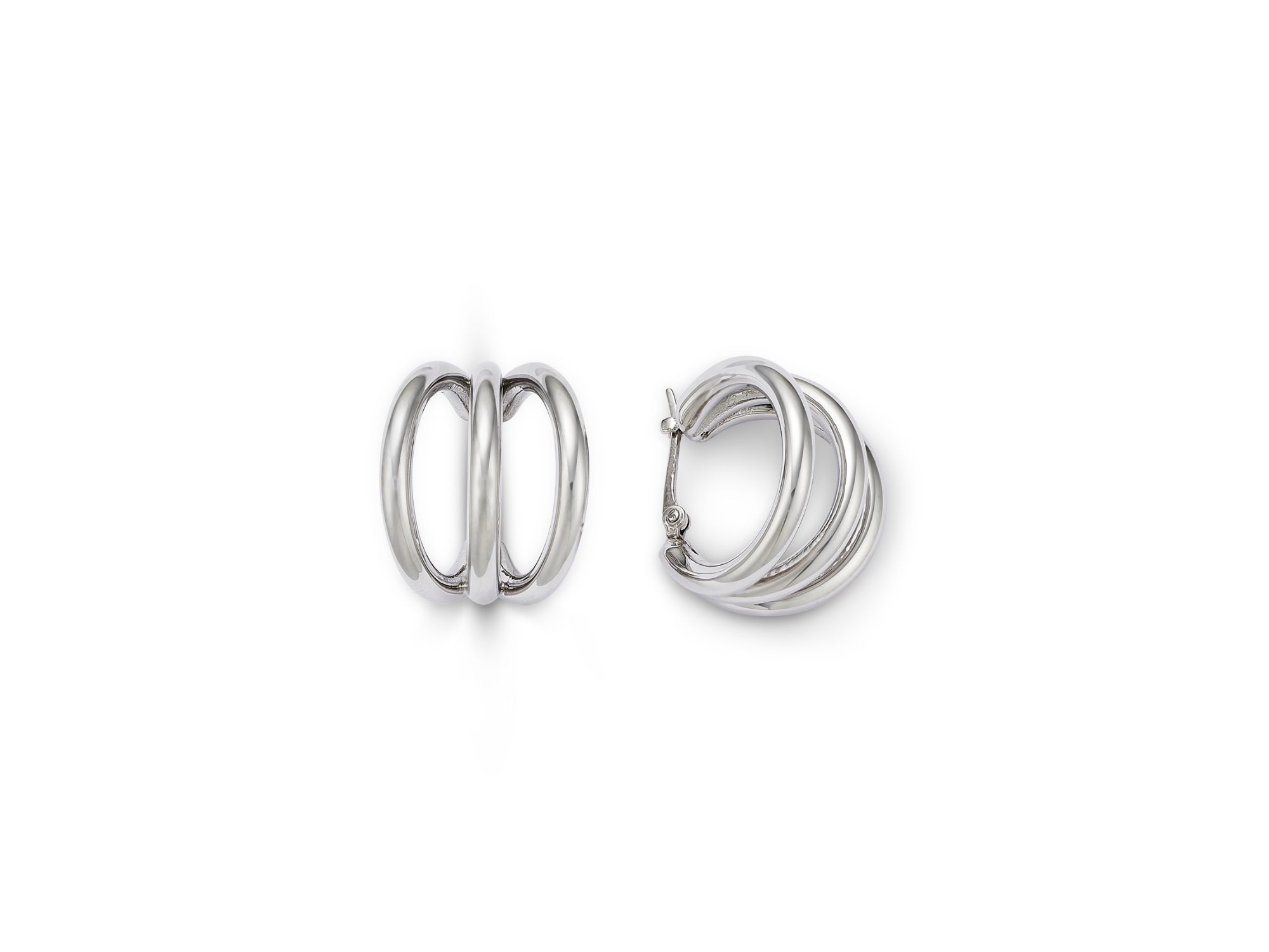 Triple Tube Huggie Hoop Earrings in Sterling — Image 3