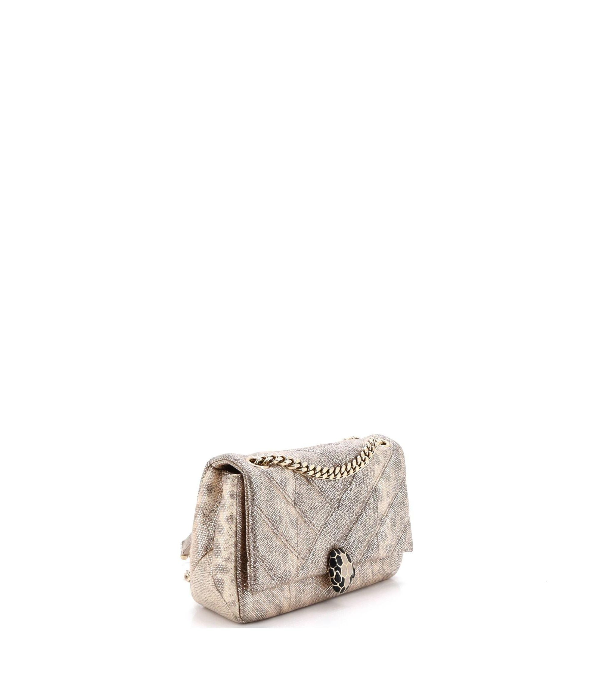 Small Serpenti Cabochon Shoulder Bag Diagonal Quilted Metallic Karung — Image 5