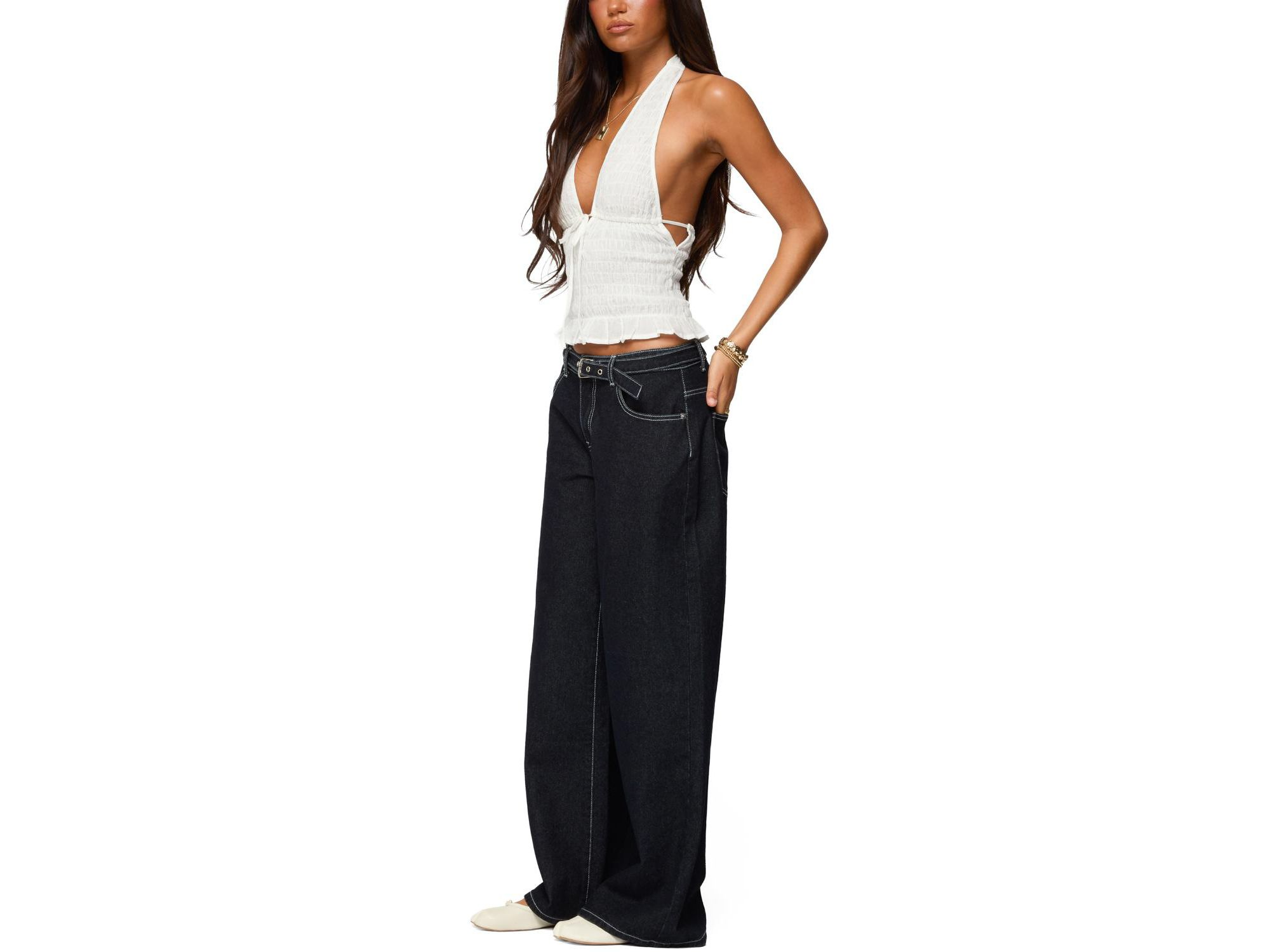 Karah Belt Low Rise Dark Rinse Wash Jeans — Image 3