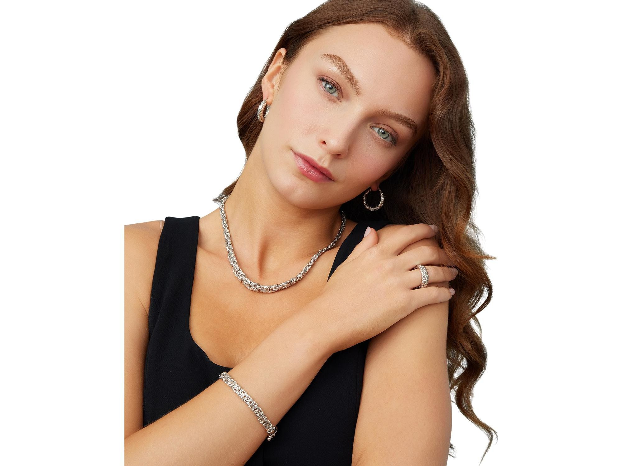 Sterling Byzantine Artisan Graduated Necklace, 17" — Image 3