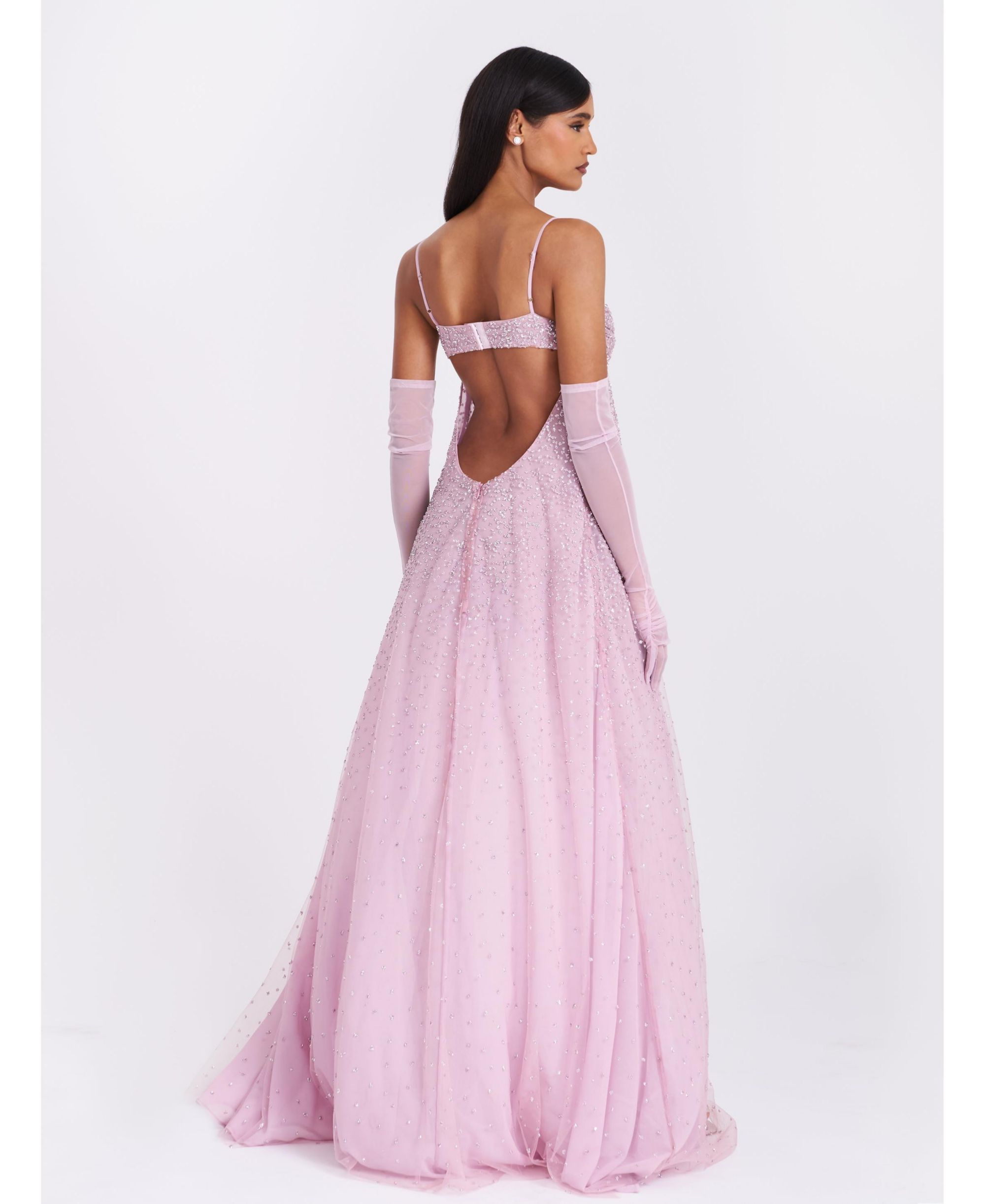 Walliee Rhinestone Embellished Mesh Backless Gown — Image 9