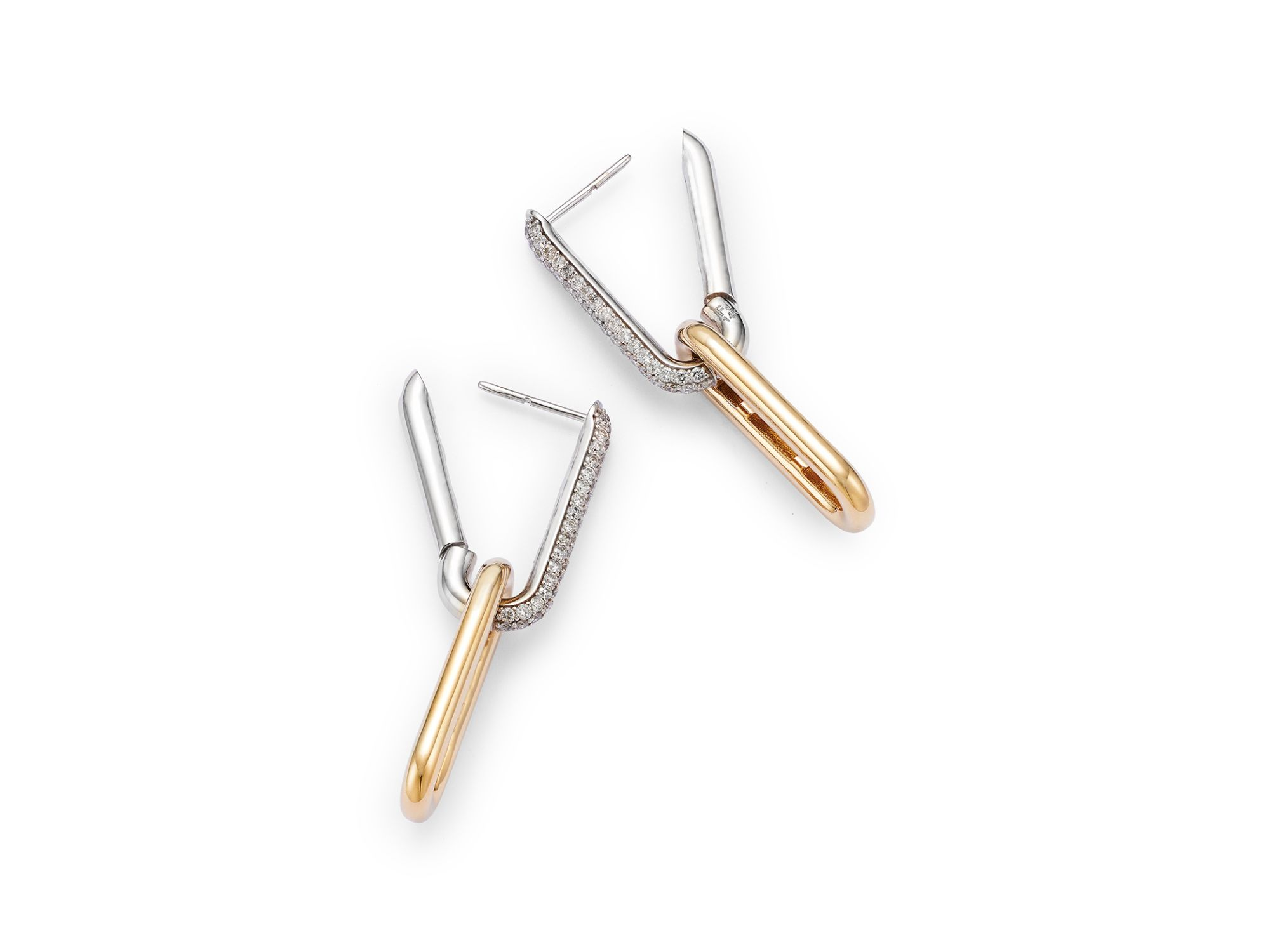 Diamond Link Drop Earrings in 14K Yellow & White Gold, 1.0 tcw — Image 4