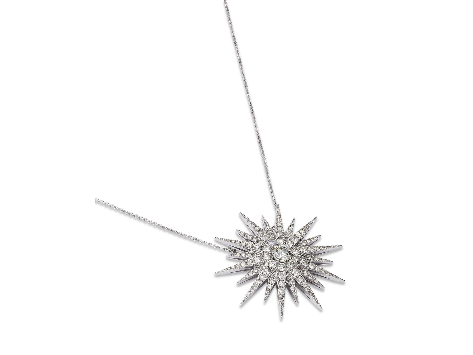 Diamond Starburst Pendant Necklace 14K White Gold, 2.0 tcw — Image 3