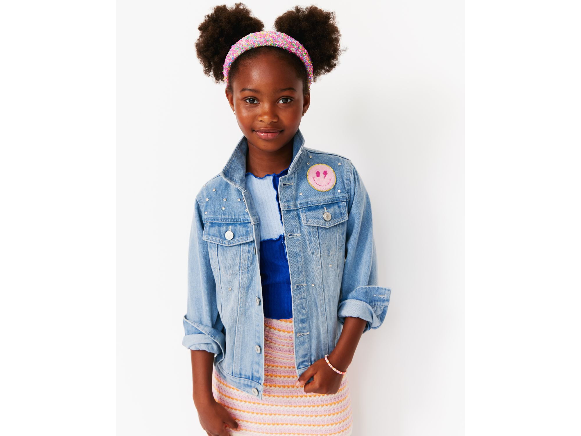 Girls' Jeweled Patched Denim Jacket, Little Kid, Big Kid — Image 4