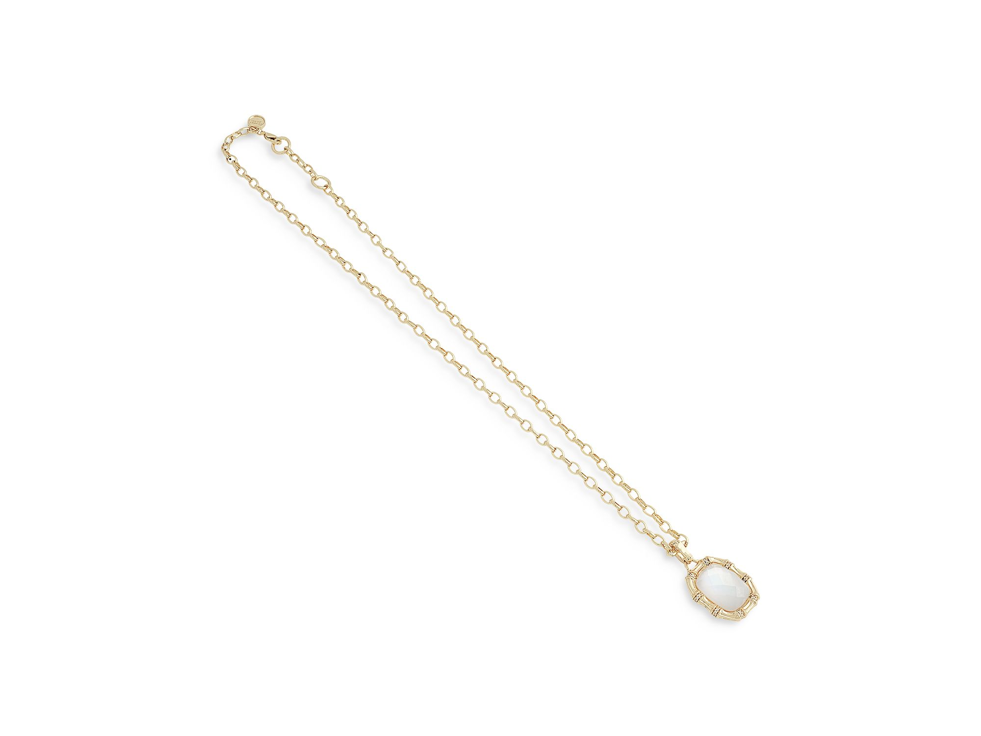 Bamboo White Stone Pendant Necklace in 18K Gold Plated, 18"- 20" — Image 4