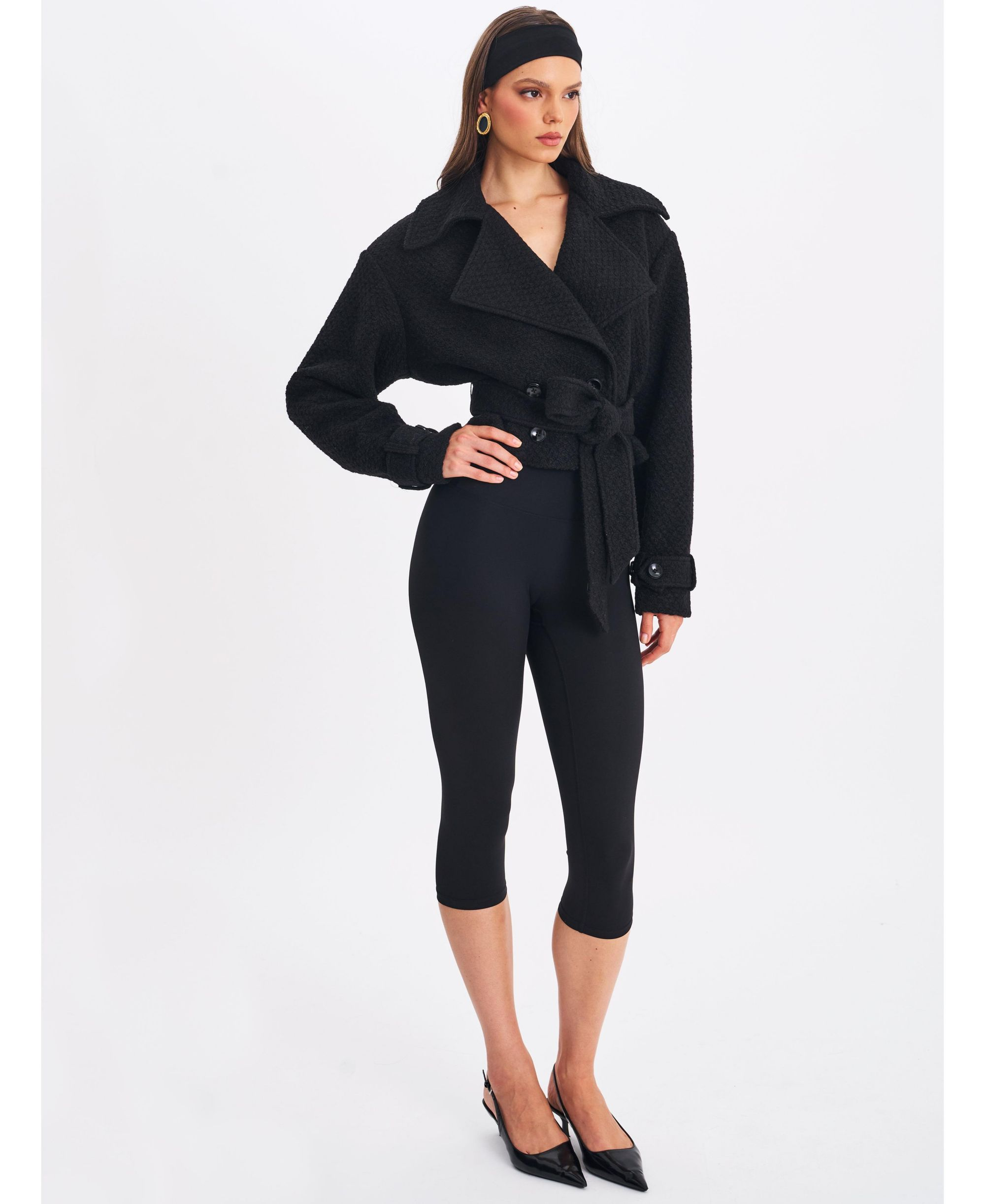 Dara Wool Blend Cropped Double-Breasted Belted Coat — Image 8