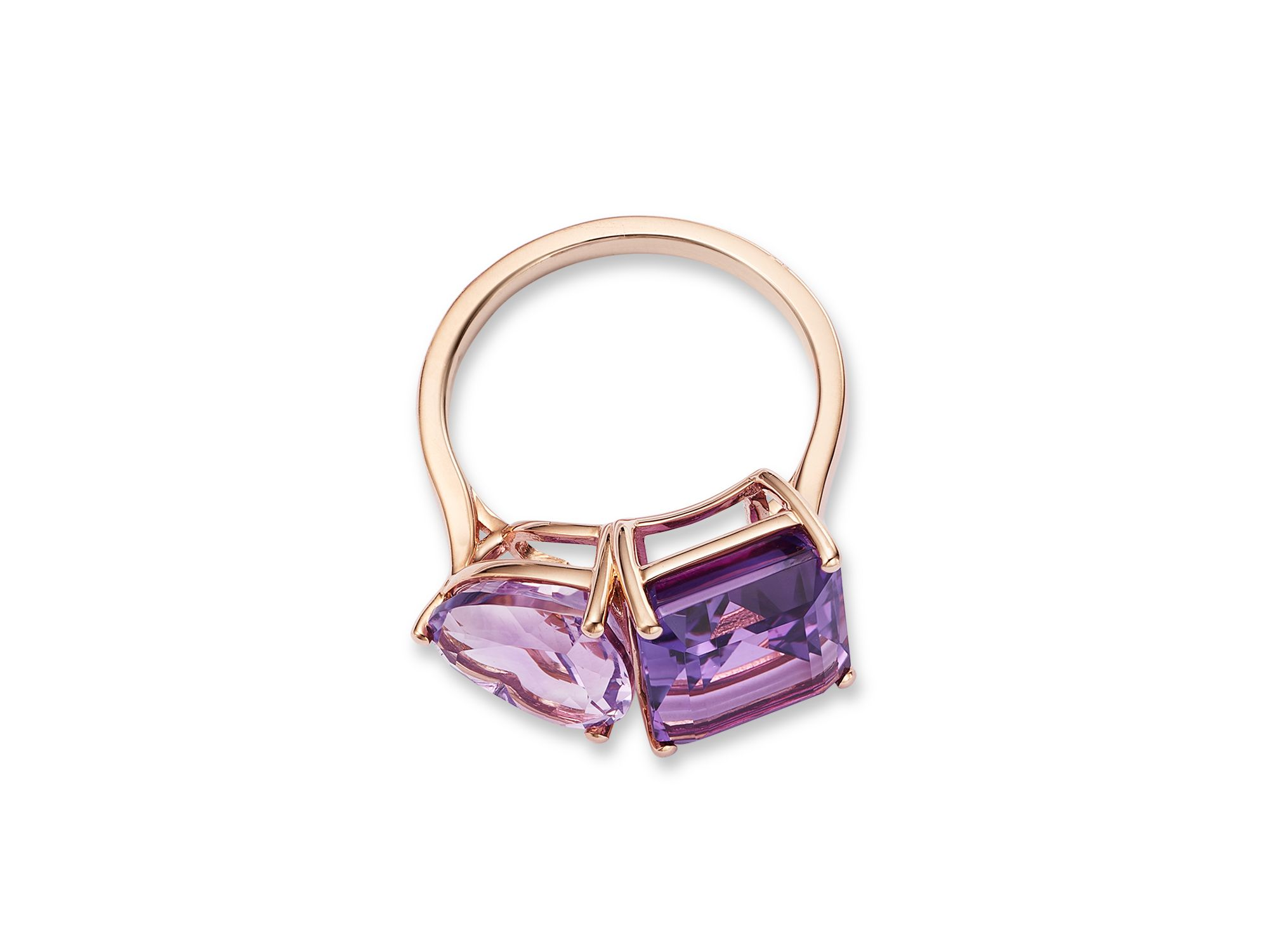 Amethyst & Pink Amethyst Ring in 14K Rose Gold — Image 3