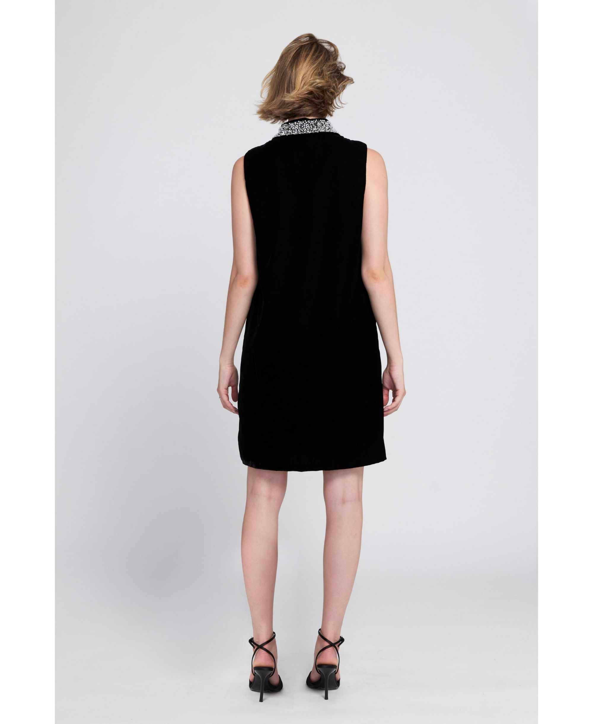 Beaded Collar Velvet Dress — Image 3