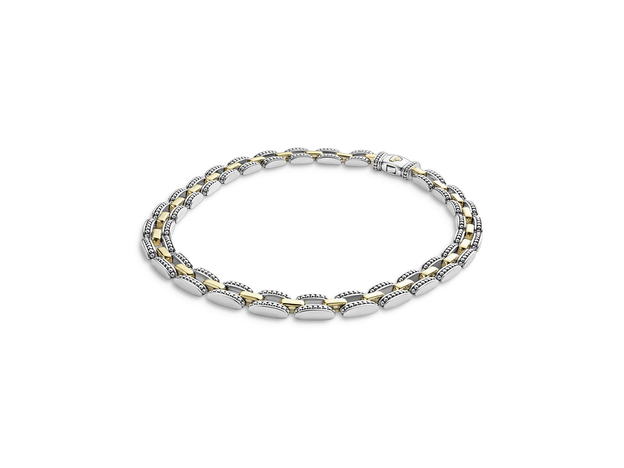 18K Yellow Gold & Sterling Silver High Bar Link Statement Necklace, 16" — Image 10