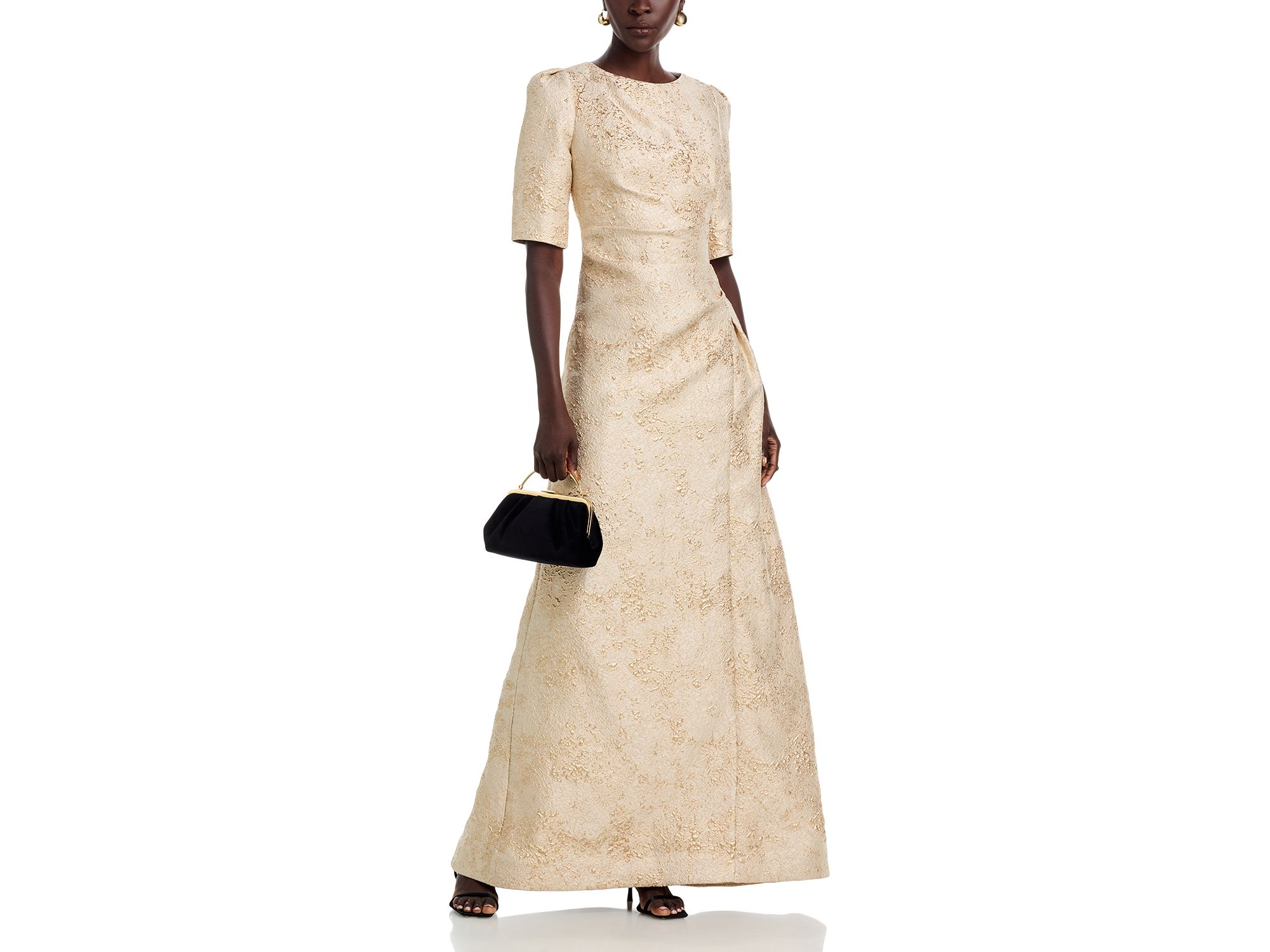 Metallic Jacquard Short Sleeve Gown — Image 3
