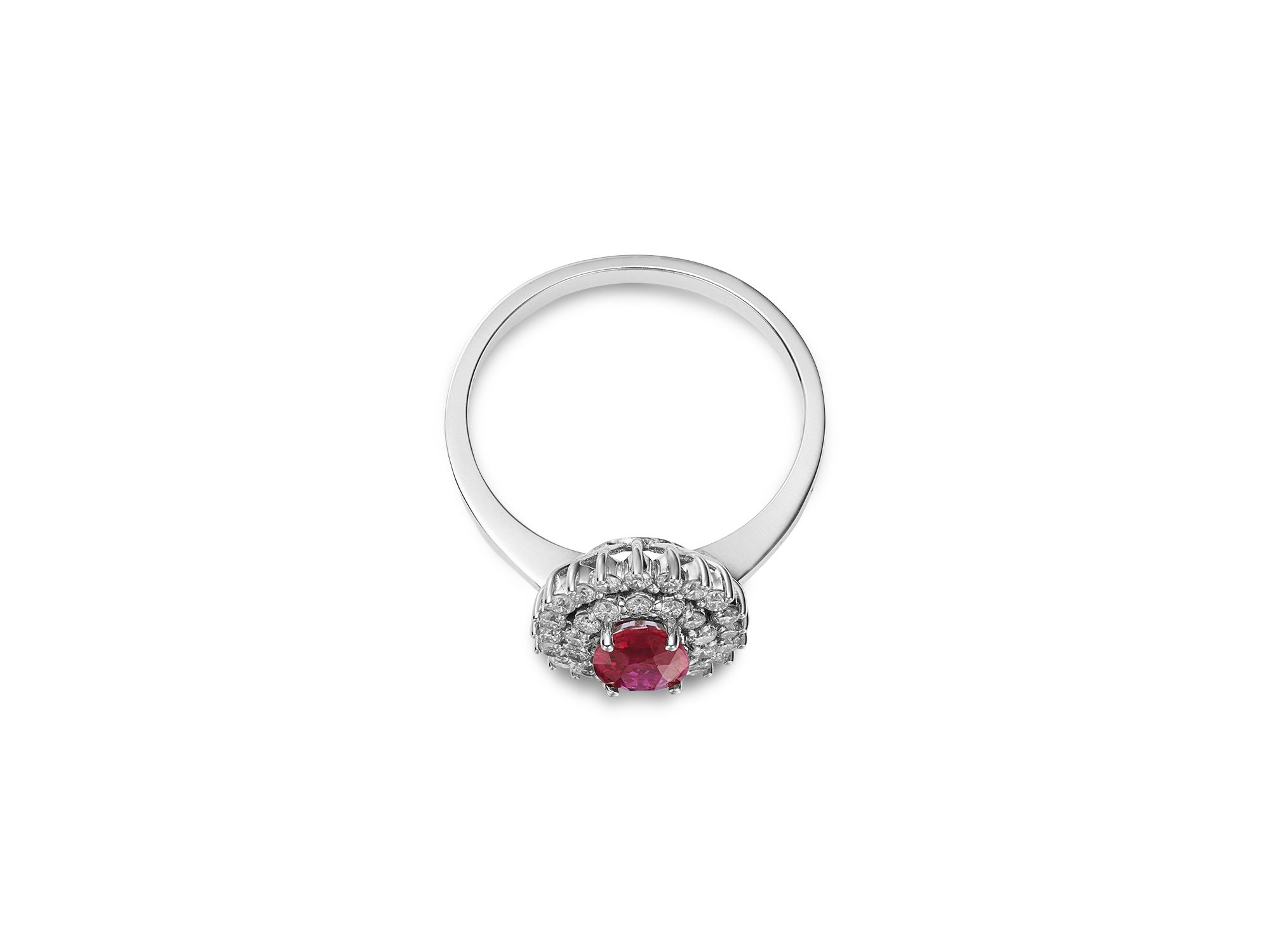 Ruby & Diamond Halo Ring in 14K White Gold — Image 3