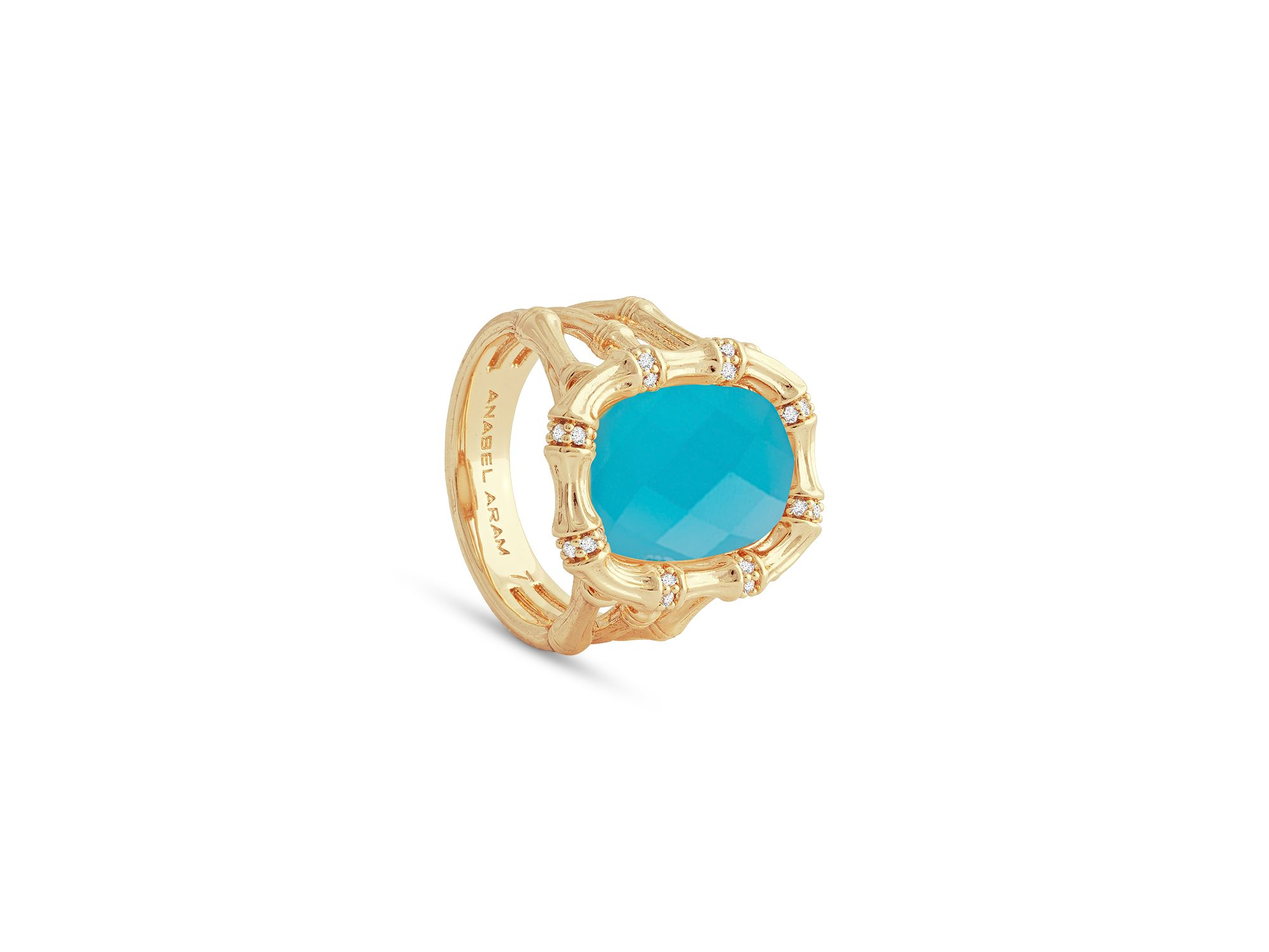Pavé & Turquoise Bamboo Cocktail Ring — Image 5