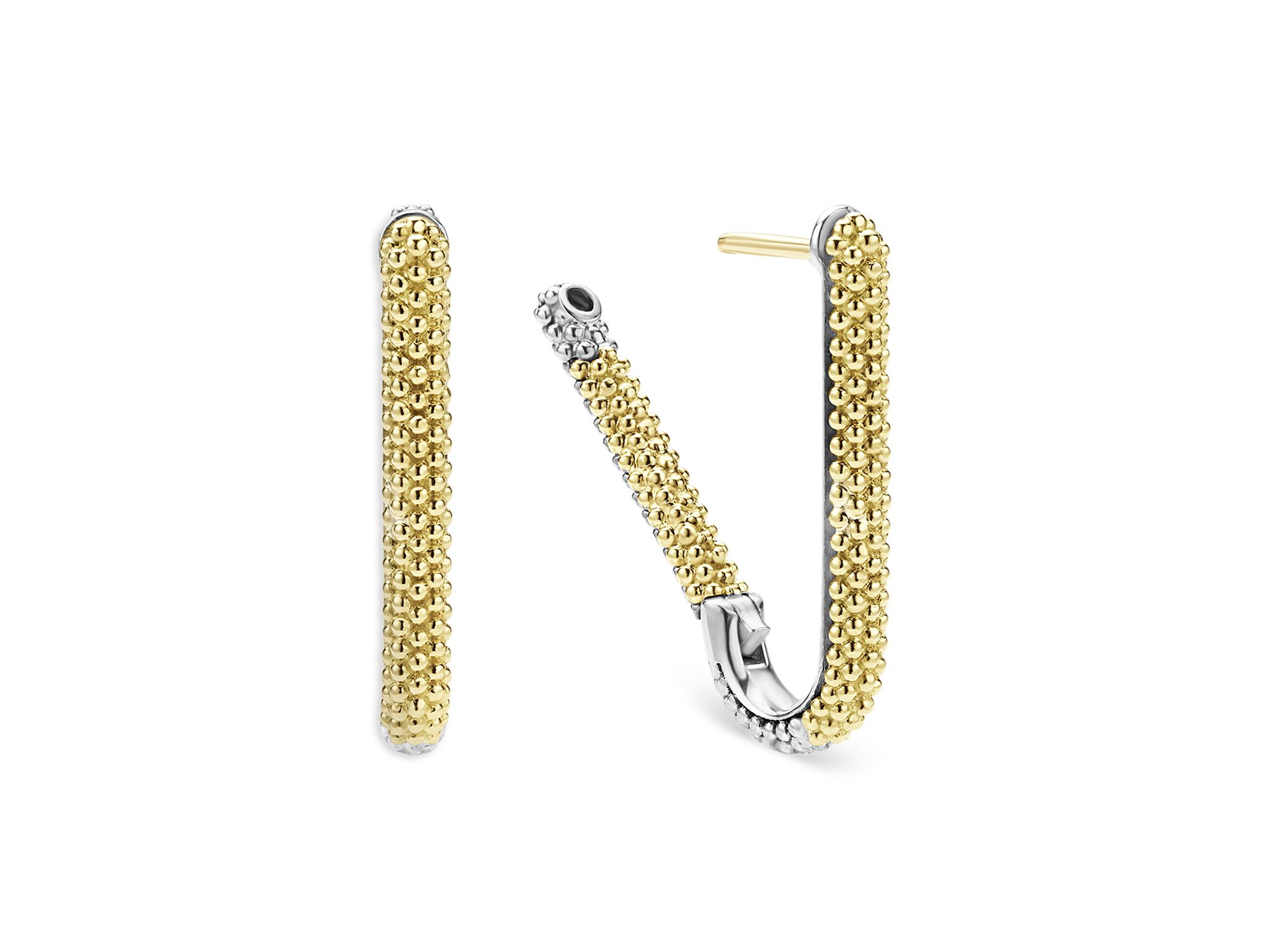 18K Yellow Gold & Sterling Silver Caviar Lux Beaded Oval Hoop Earrings - Exclusive — Image 4