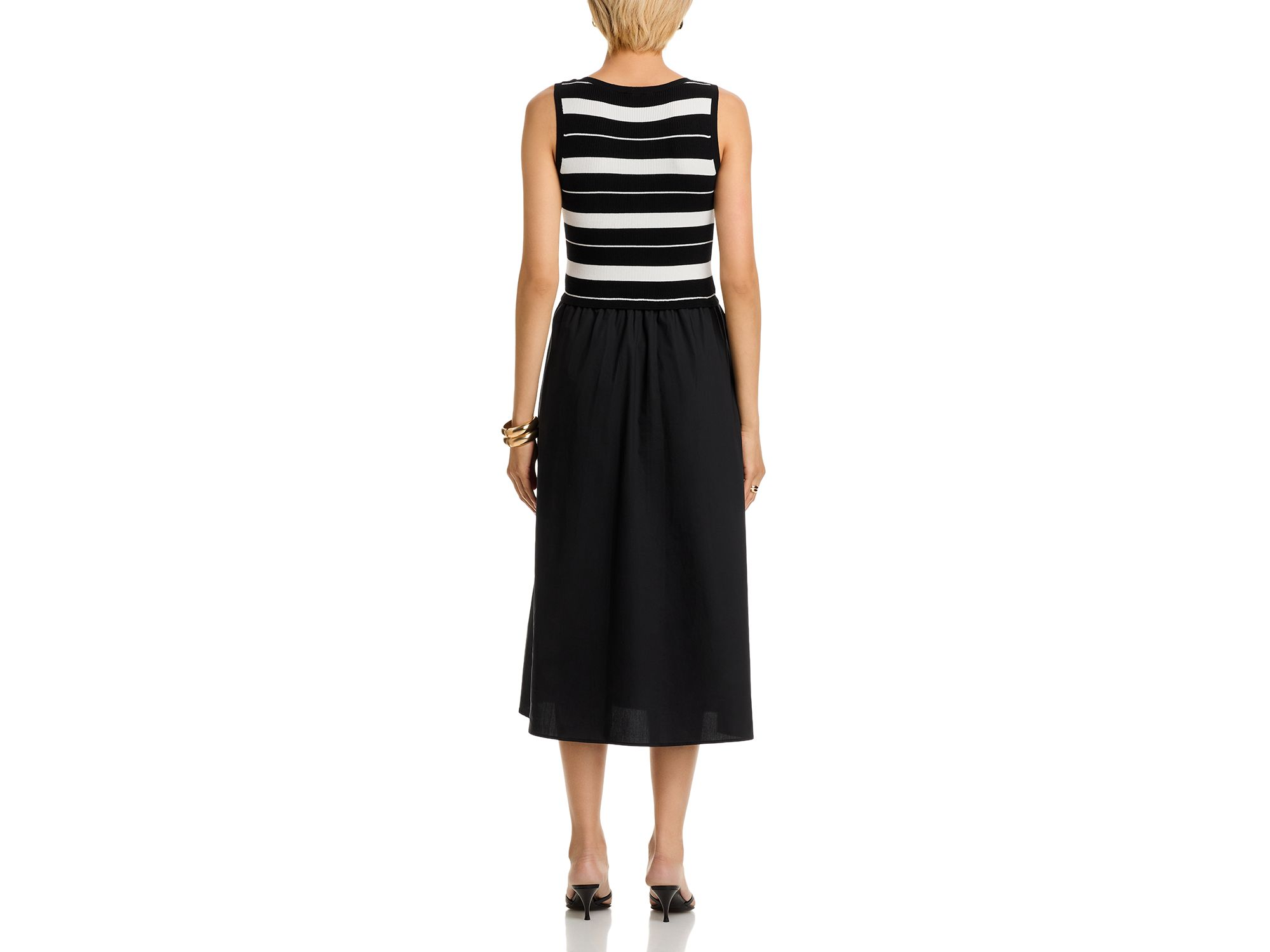 Stripe Scoop Neck Mixed Media Midi Dress — Image 4