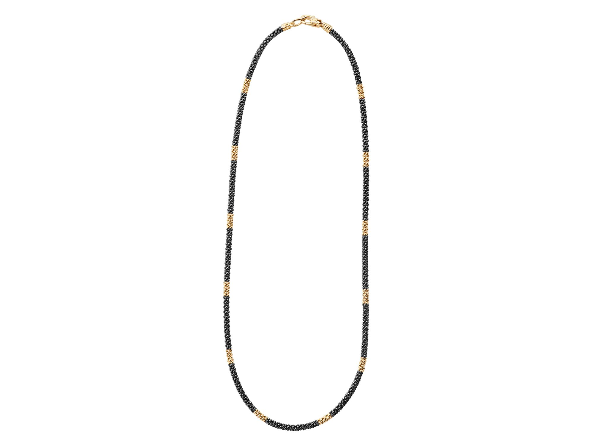 Gold & Black Caviar Collection 18K Gold & Ceramic Long Station Necklace, 16" — Image 4
