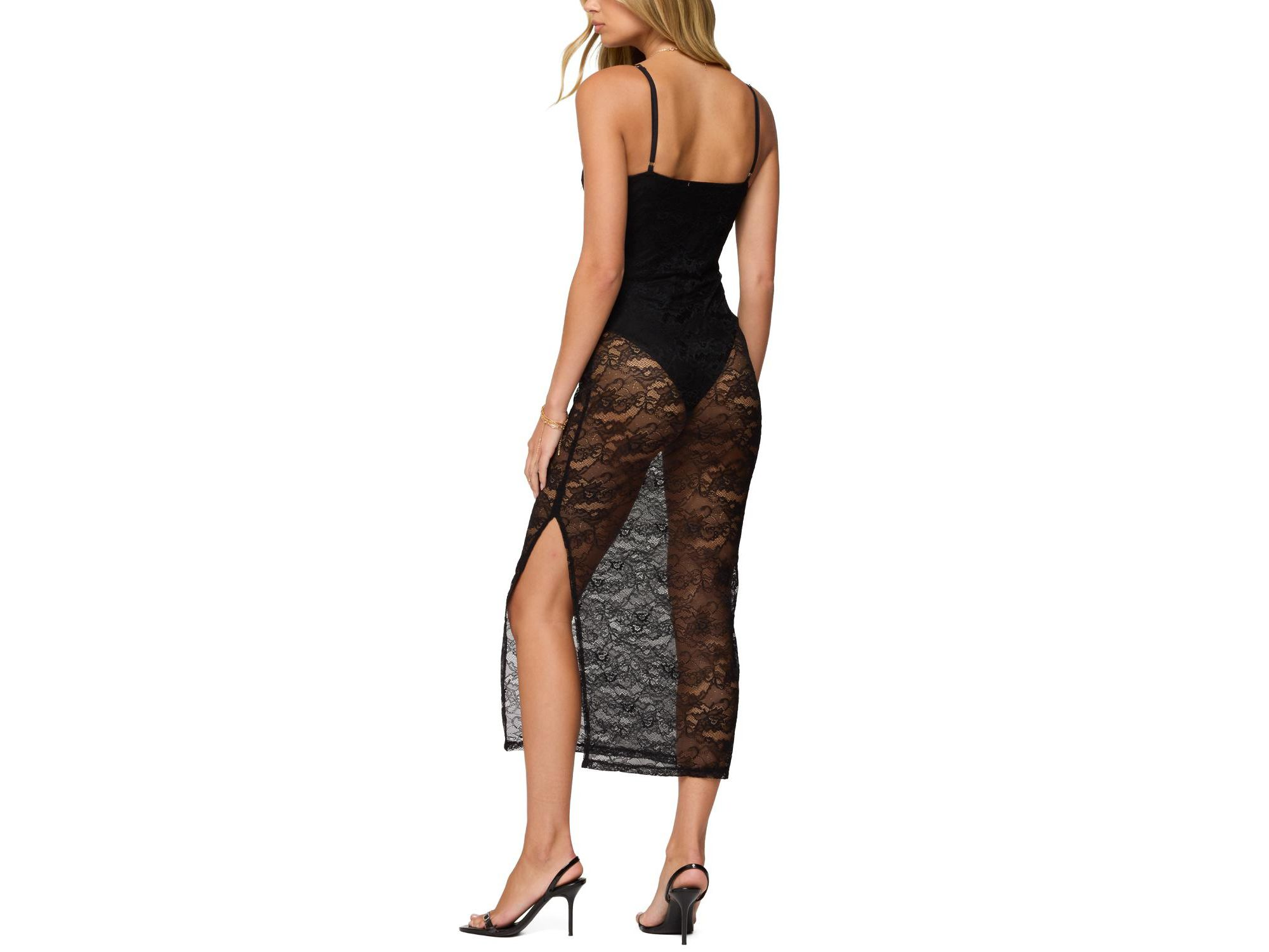 Sheer Lace Built In Bodysuit Midi Dress — Image 3