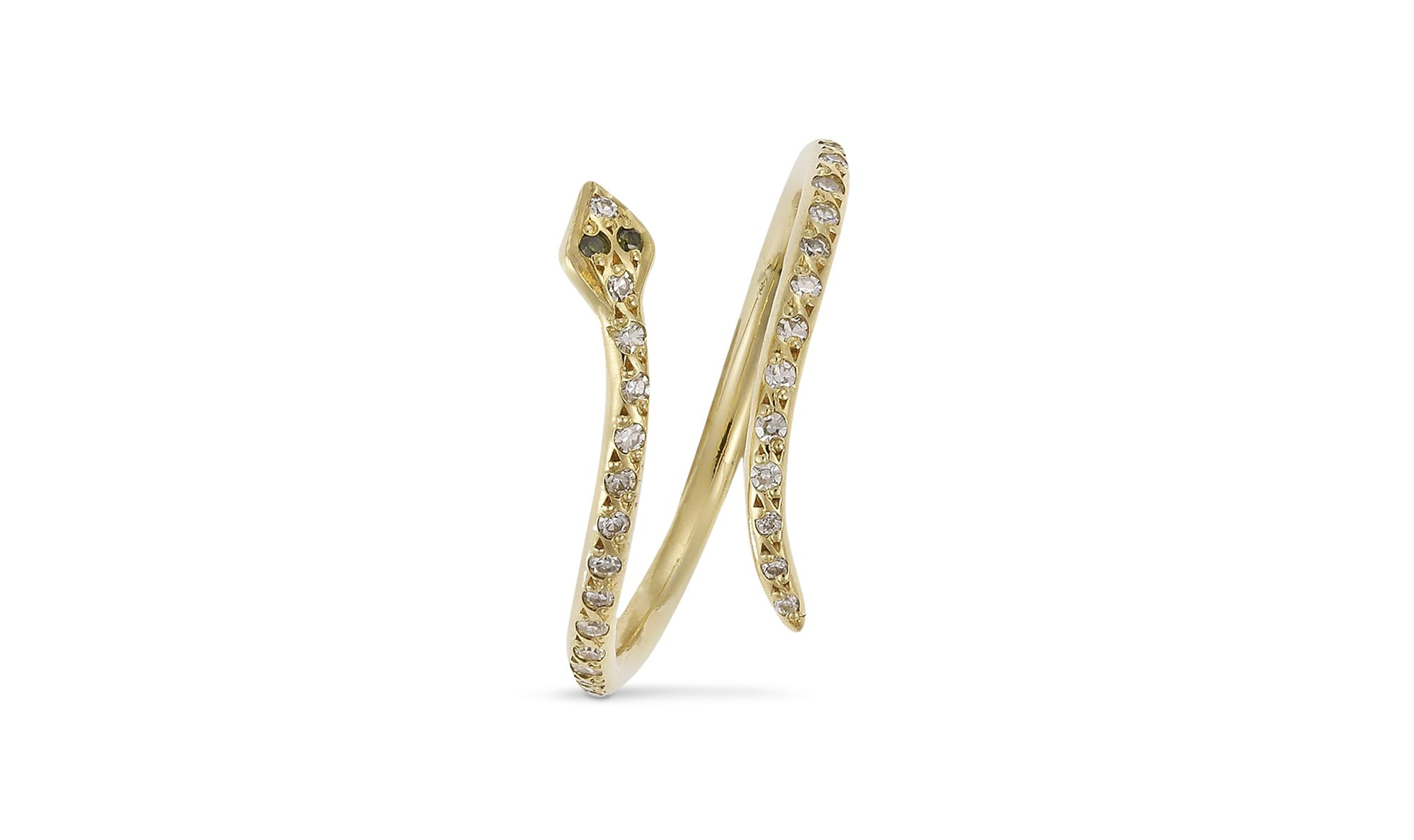 Green & White Diamond Python Ring in 18K Yellow Gold — Image 3