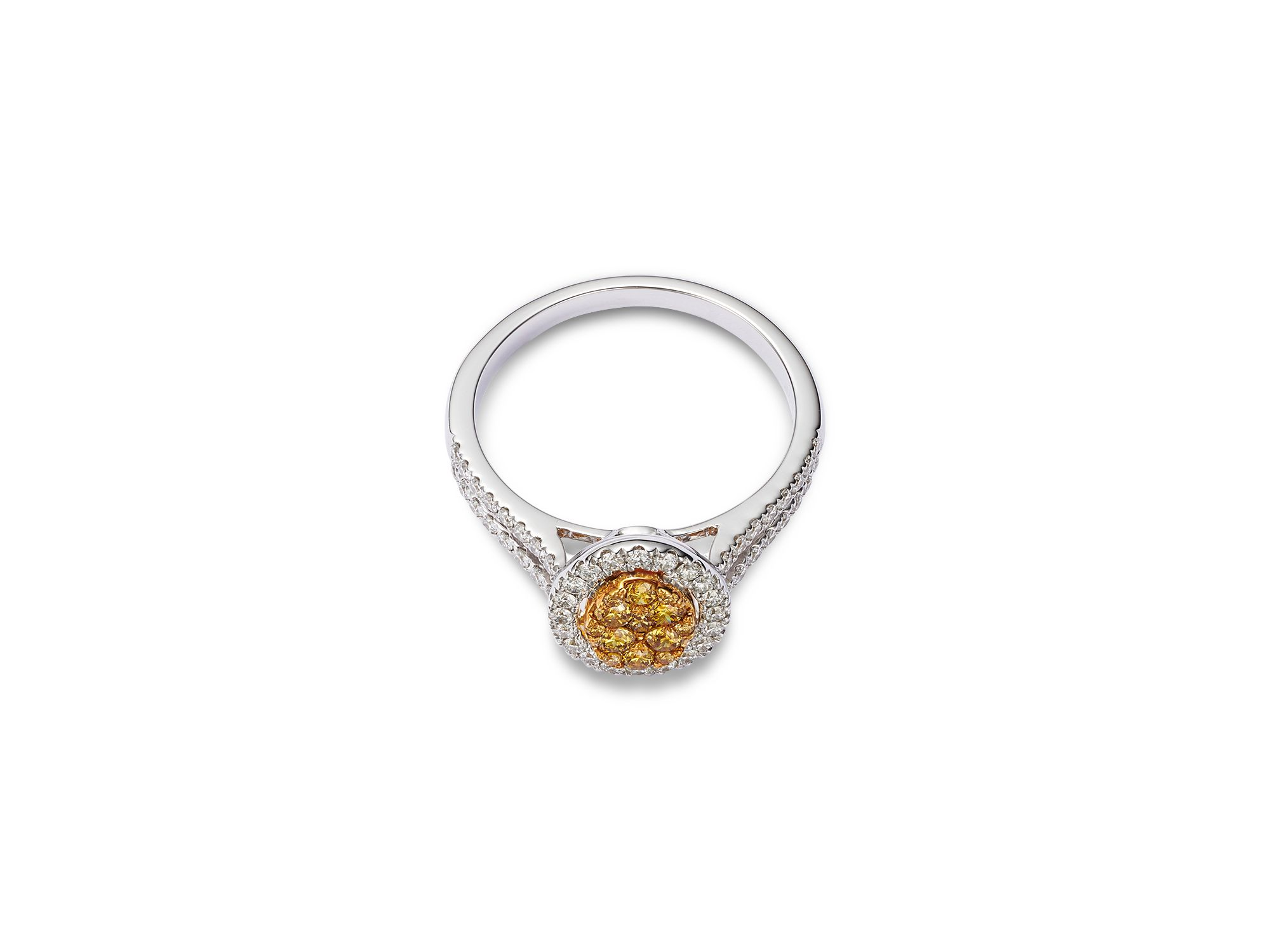 Yellow & White Diamond Halo Cluster Ring in 18K Yellow & White Gold, 0.77 tcw — Image 3