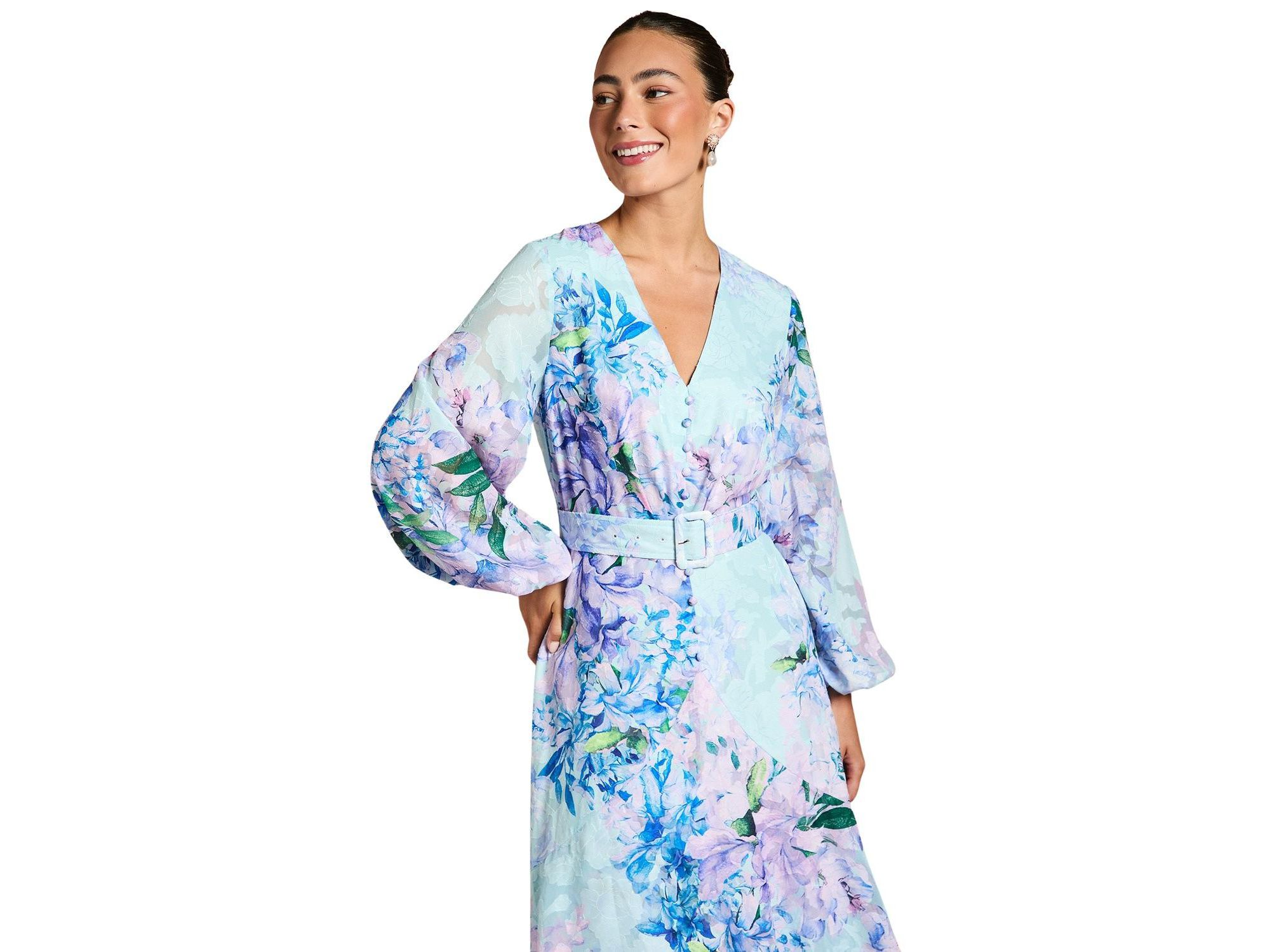 Long Sleeve Chiffon Belted Maxi Dress — Image 3
