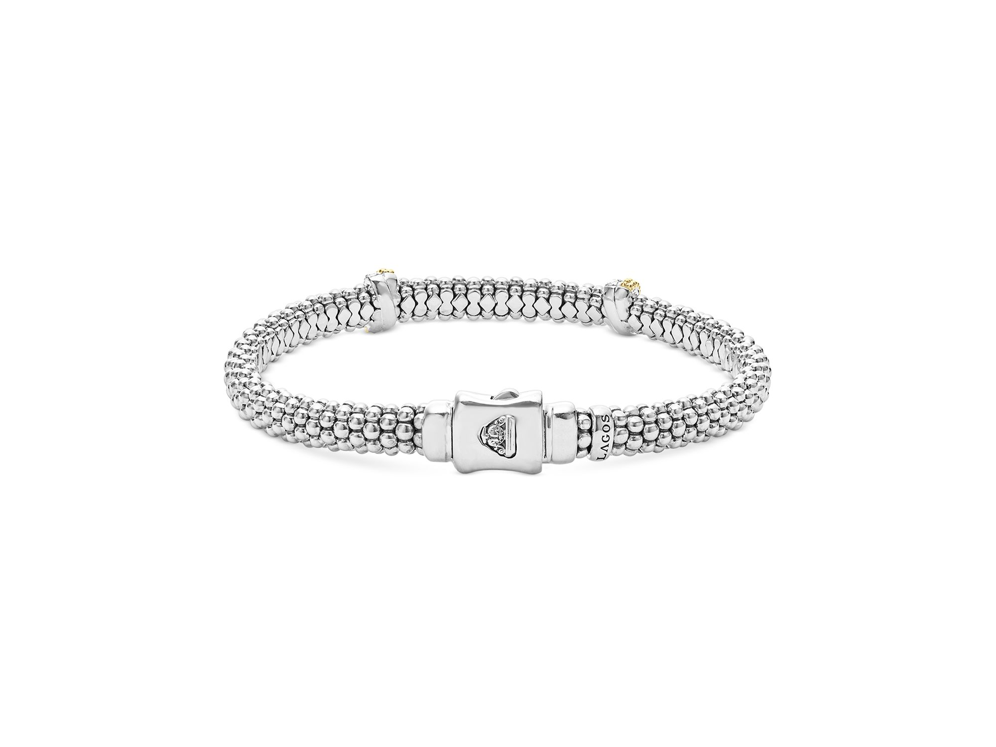 18K Yellow Gold & Sterling Silver Caviar Lux X Station Diamond Bracelet — Image 5