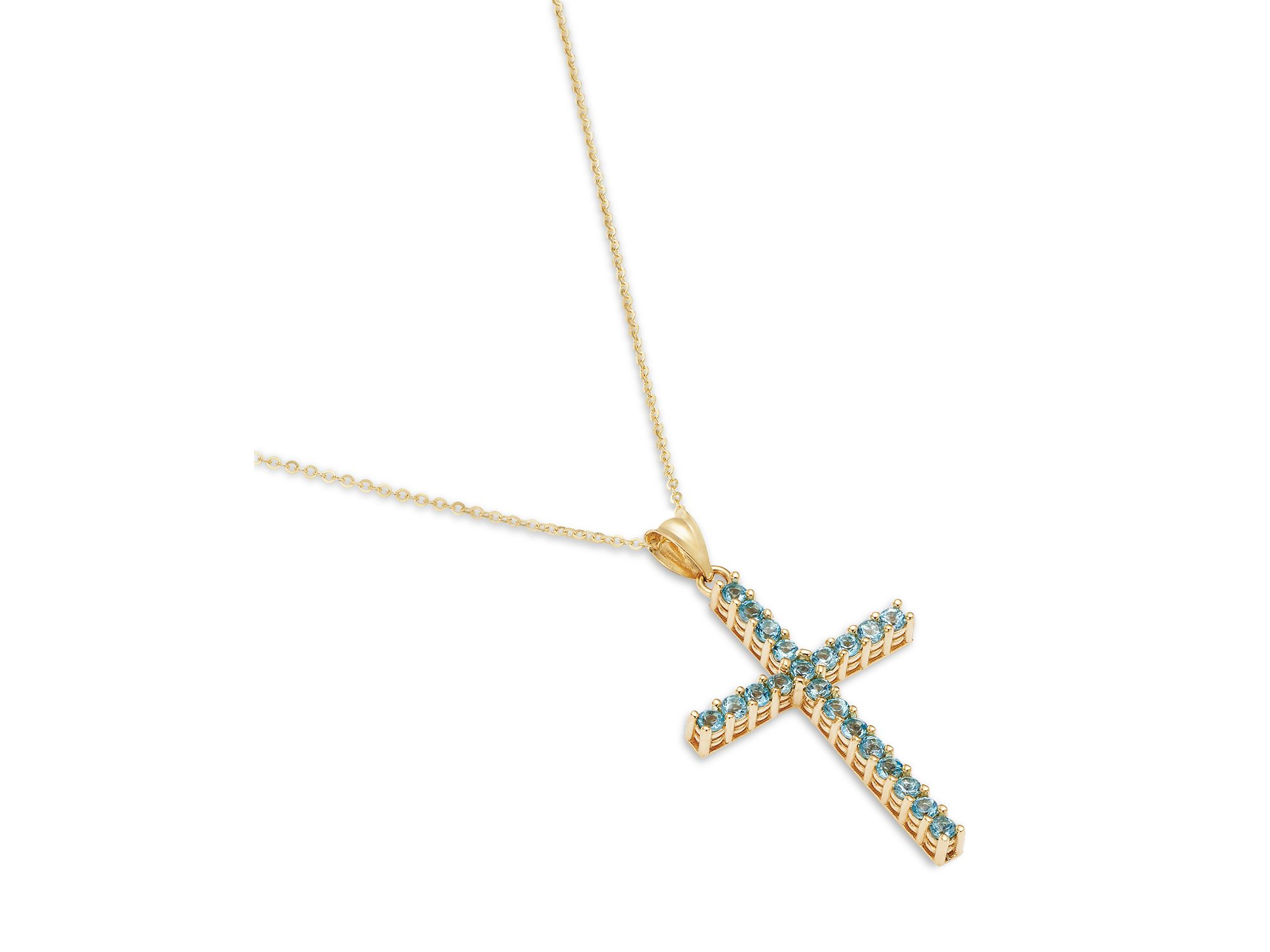 Blue Topaz Cross Pendant Necklace in 14K Yellow Gold, 16-18" — Image 3