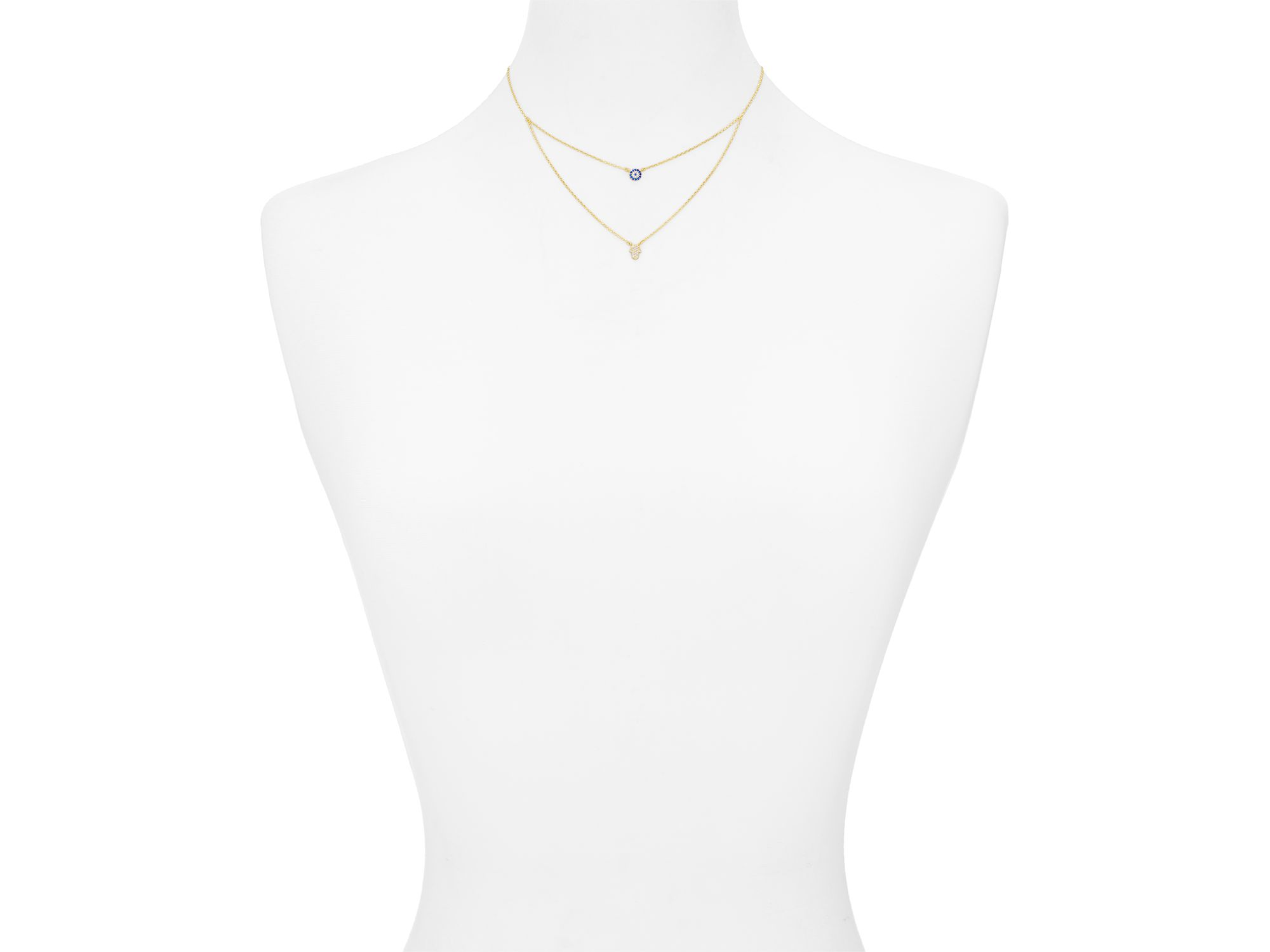 Double Strand Hamsa Pendant Necklace in 14K Gold-Plated Sterling Silver or Sterling Silver, 14"-16" - Exclusive — Image 3