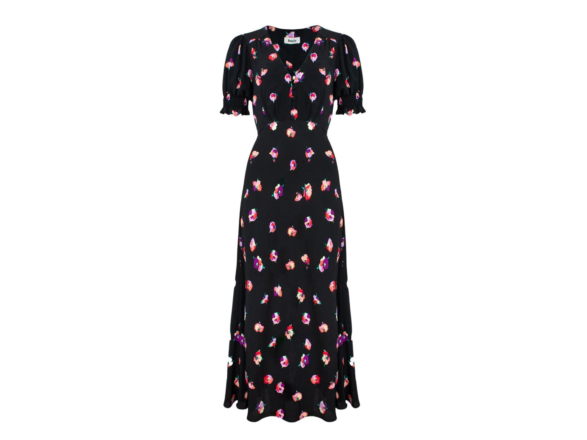 Pansy Print Shirred Cuff Midi Dress — Image 3