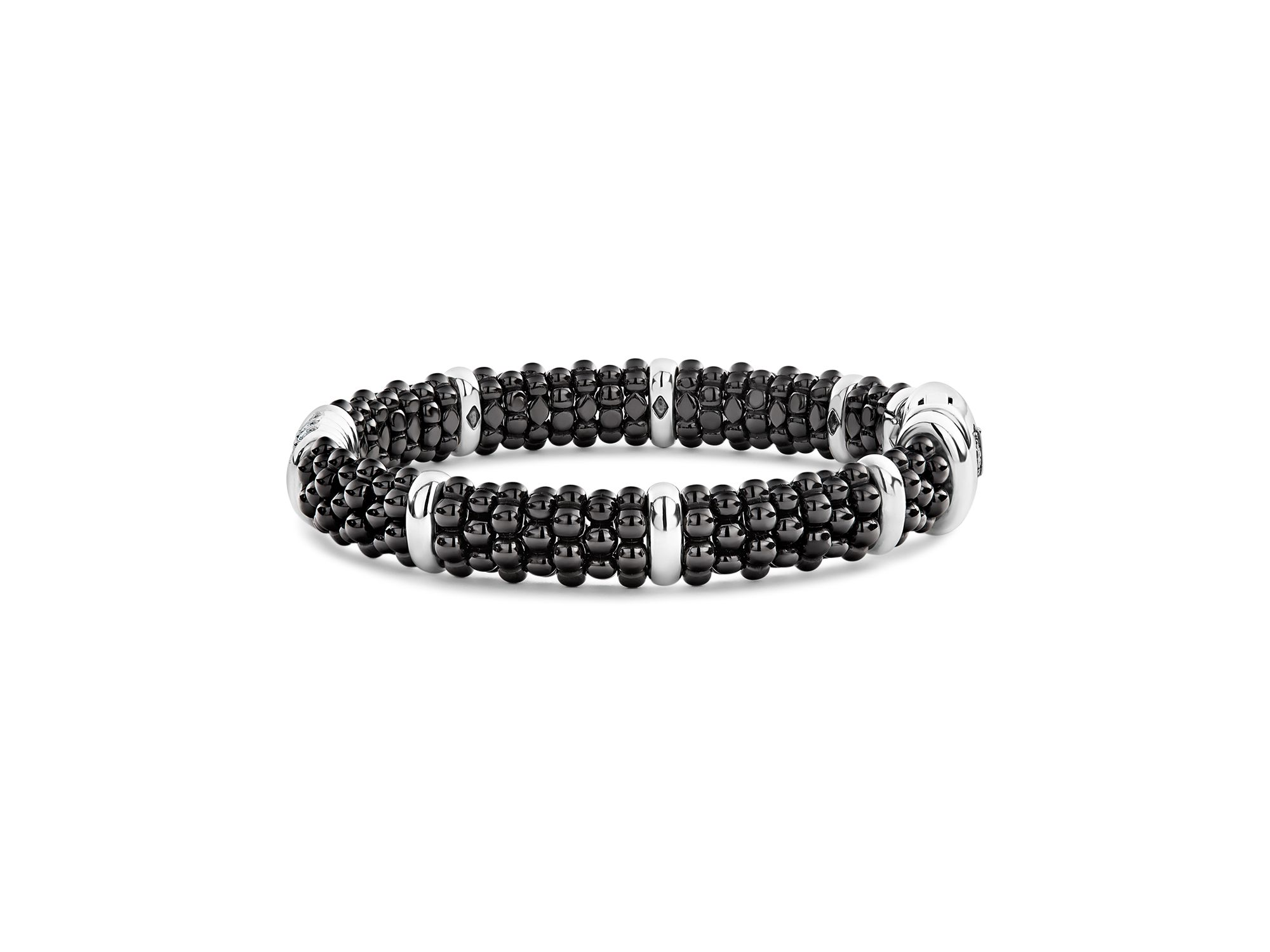 Sterling Silver Black Caviar Collection Pavé Diamond & Black Ceramic Station Bracelet — Image 6