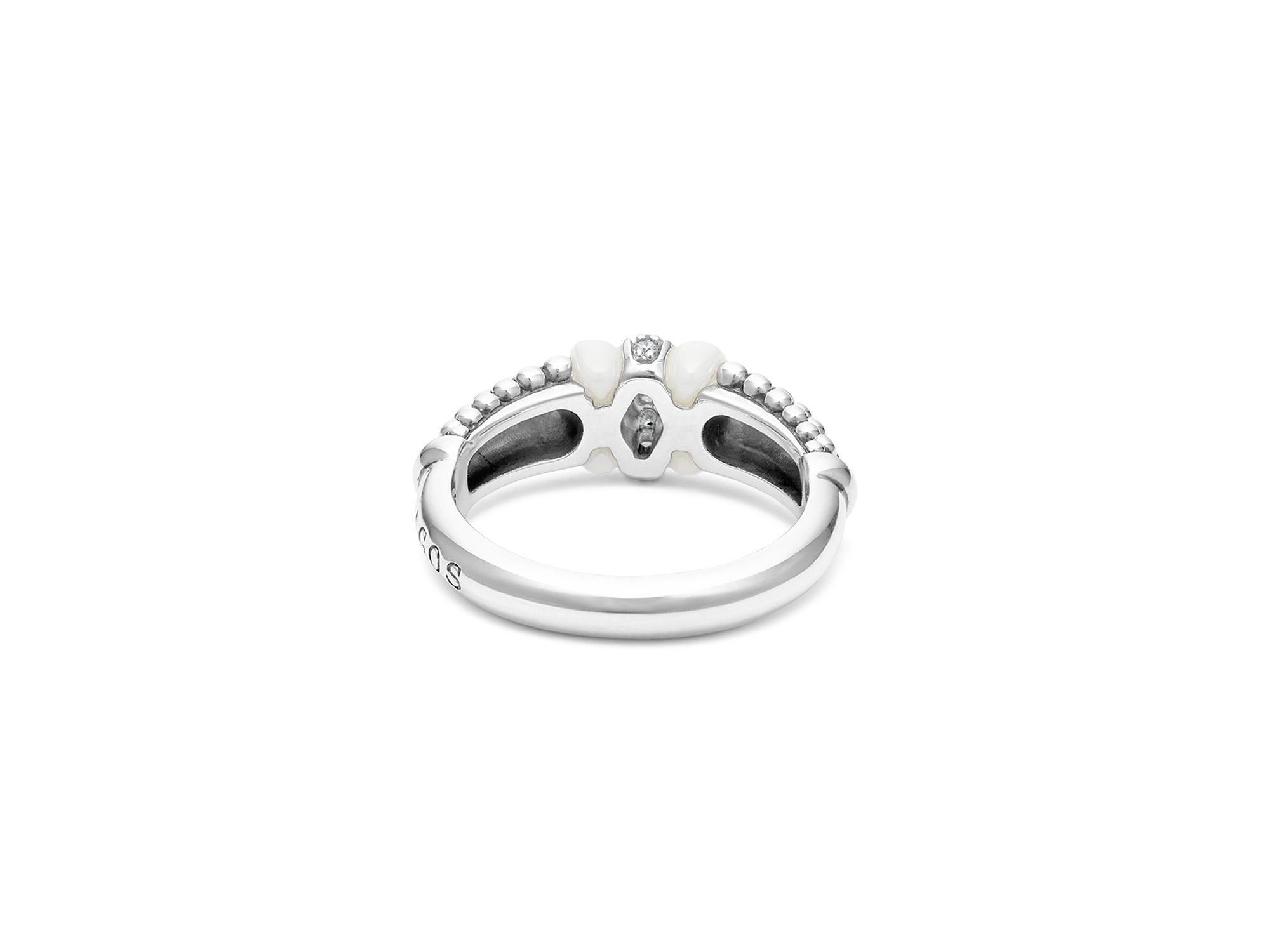 Ceramic & Sterling Silver White Caviar Diamond Stacking Ring — Image 3