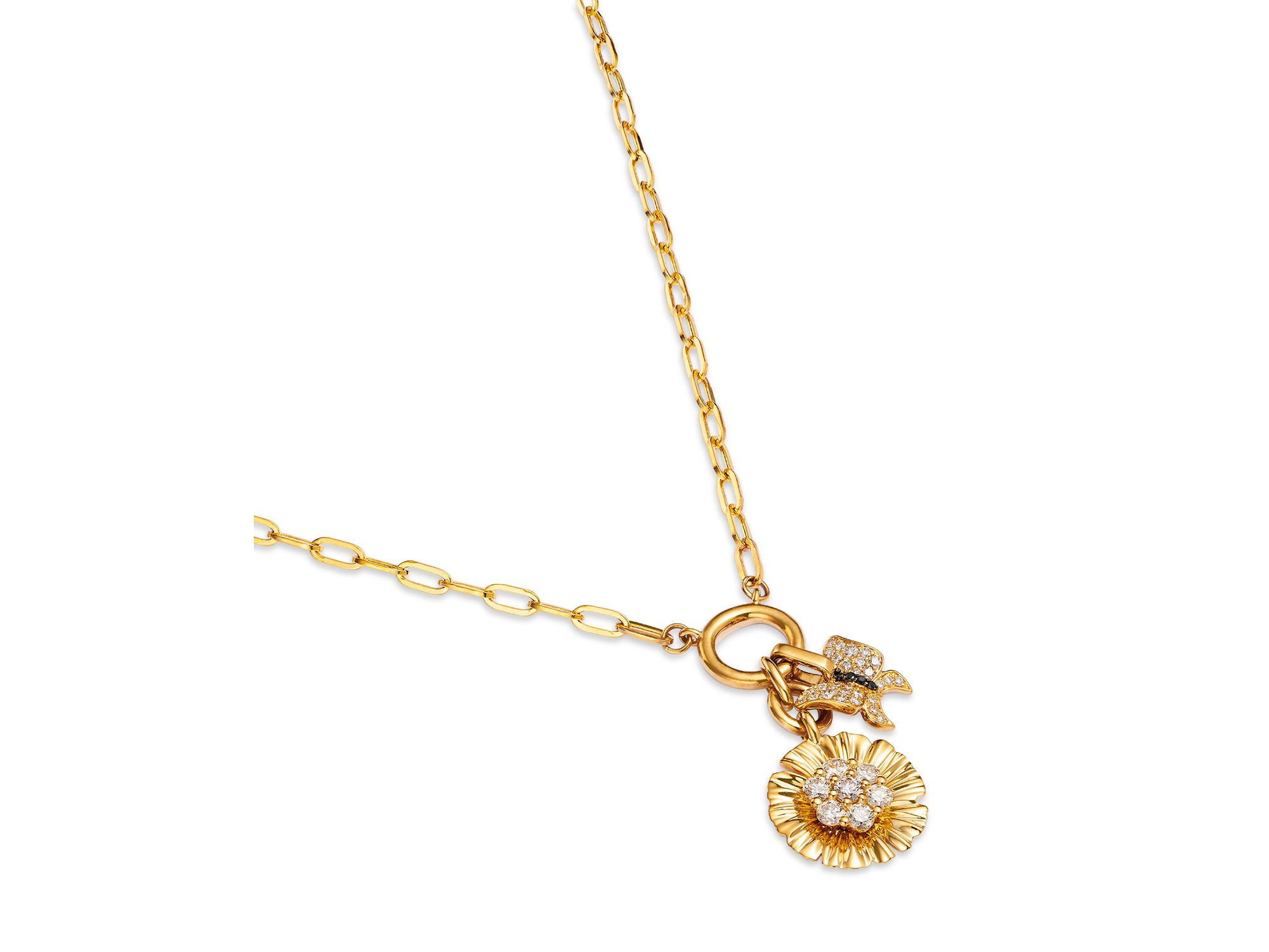 Diamond Flower & Butterfly Charm Necklace in 14K Yellow Gold, 0.65 tcw — Image 3