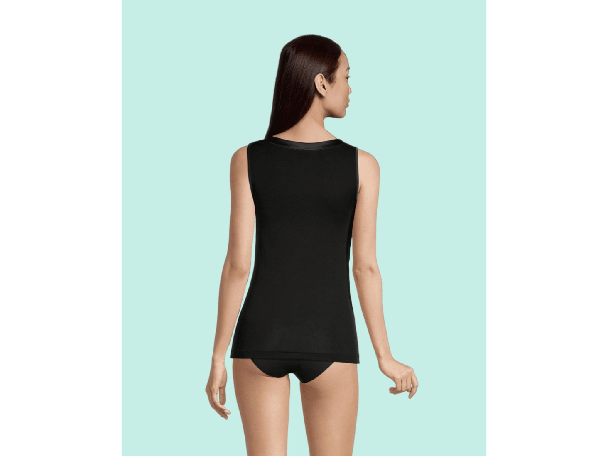 Cotton Scoop Neck Tank Top with Satin Trim — Image 3
