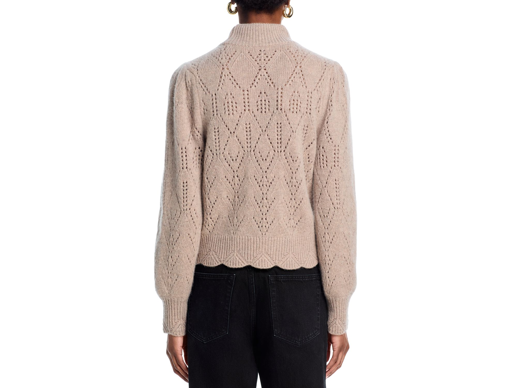 100% Cashmere Pointelle Mock Neck Sweater - Exclusive — Image 3