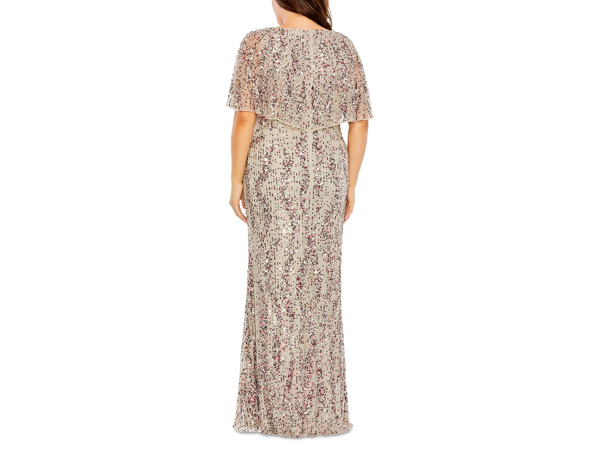 Plus Cape Detail High Neck Column  Gown — Image 3