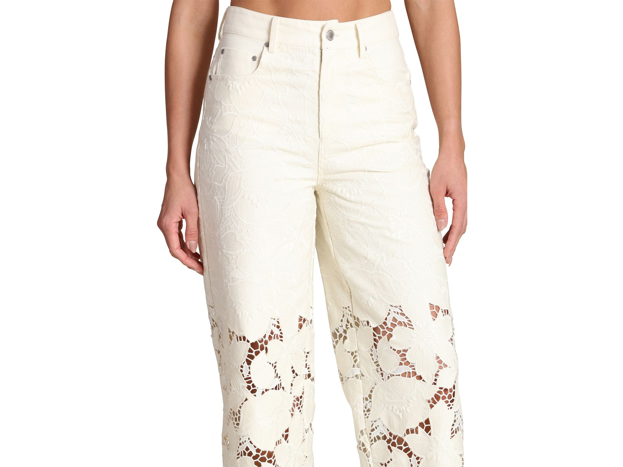 Guipure Lace Wide Leg Jeans in Off White — Image 3