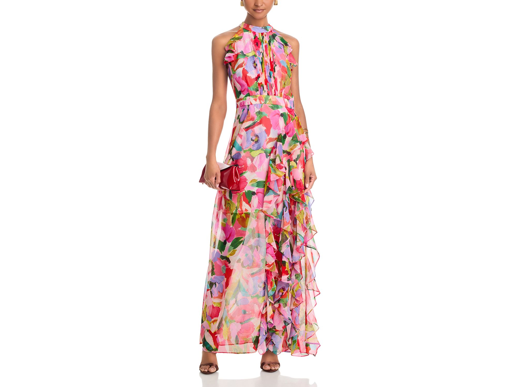 Printed Ruffle Placket Maxi Dress - Exclusive — Image 3