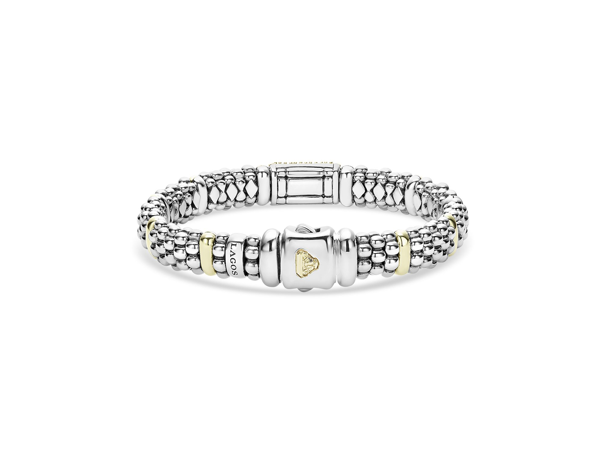 Caviar Oval Rope Bracelet with 18 Kt. Stations and Diamonds — Image 5