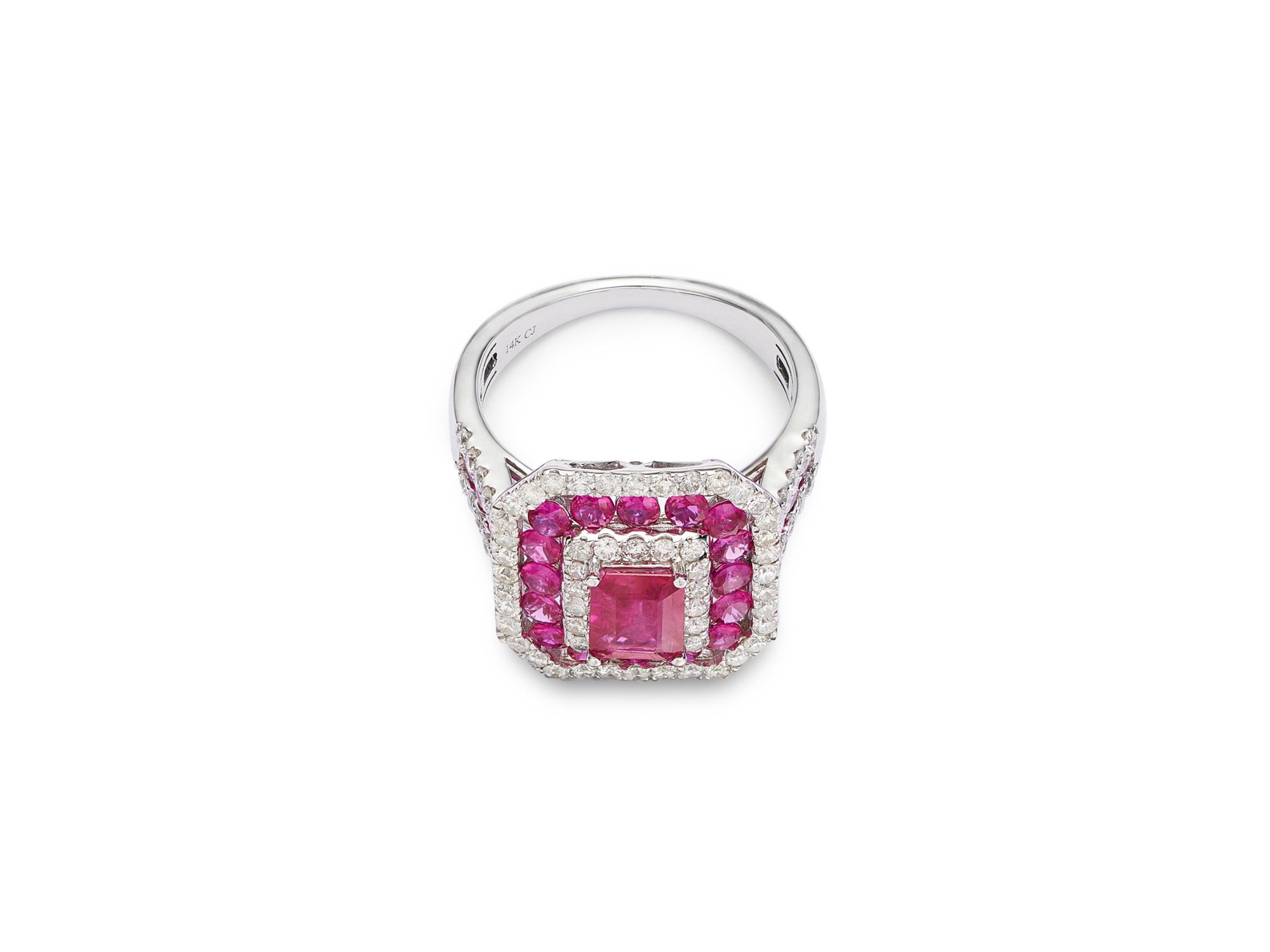Ruby & Diamond Multi Halo Ring in 14K White Gold — Image 3
