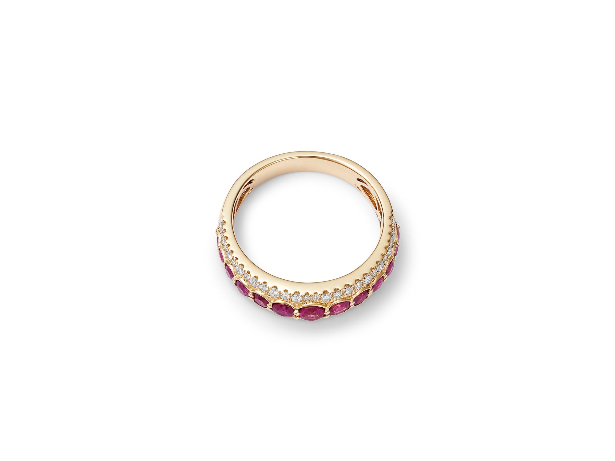 Ruby & Diamond Three Row Band in 14K Yellow Gold — Image 3
