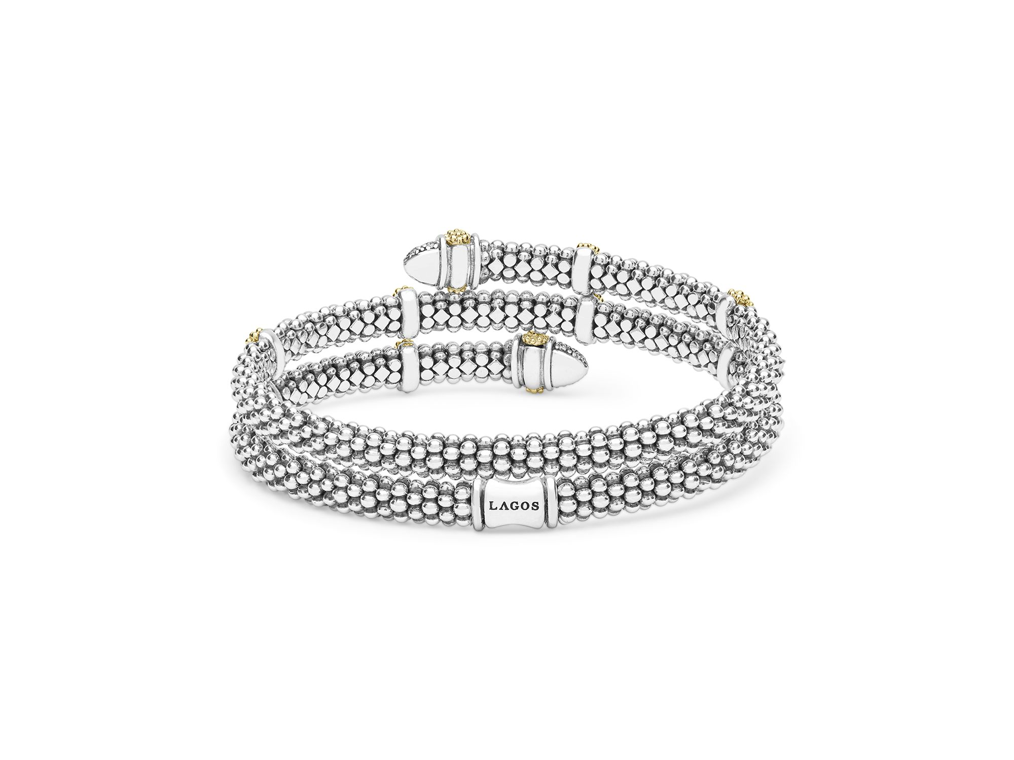 18K Yellow Gold & Sterling Caviar Lux Diamond Beaded Wrap Bracelet — Image 5