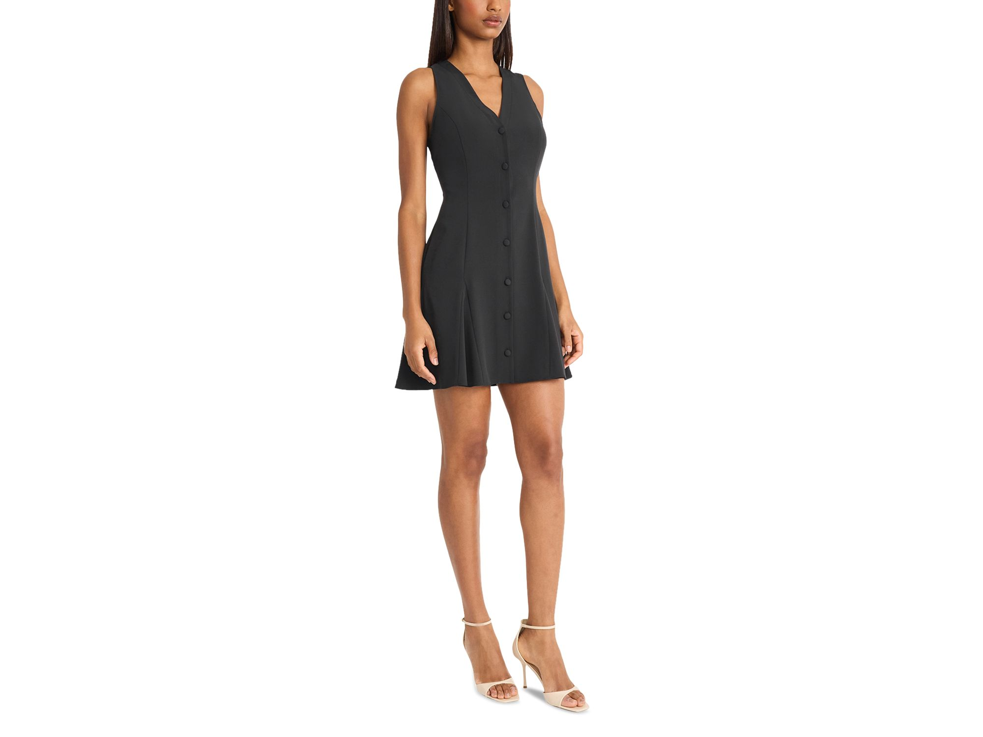 V Neck Button Front Mini Dress — Image 4