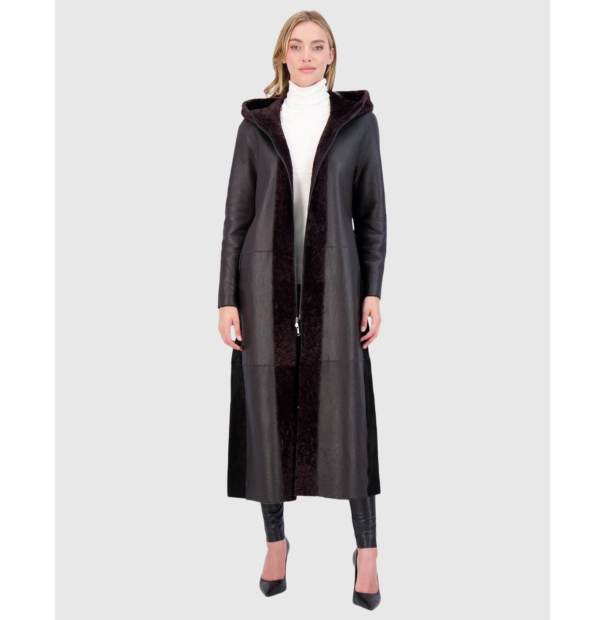 Shearling Zip Parka Coat with Belt — Image 5