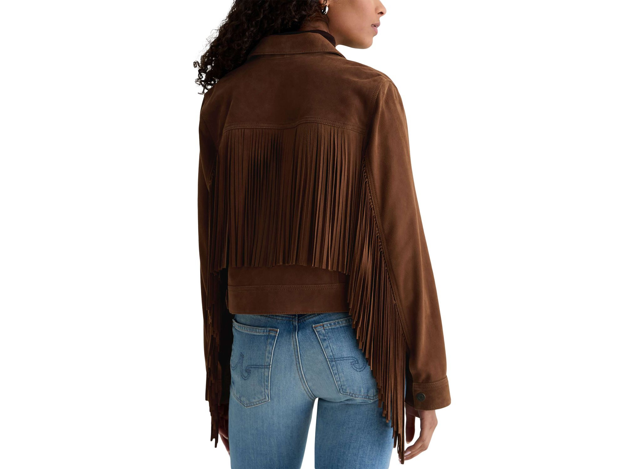 Fringed Suede Trucker Jacket — Image 4