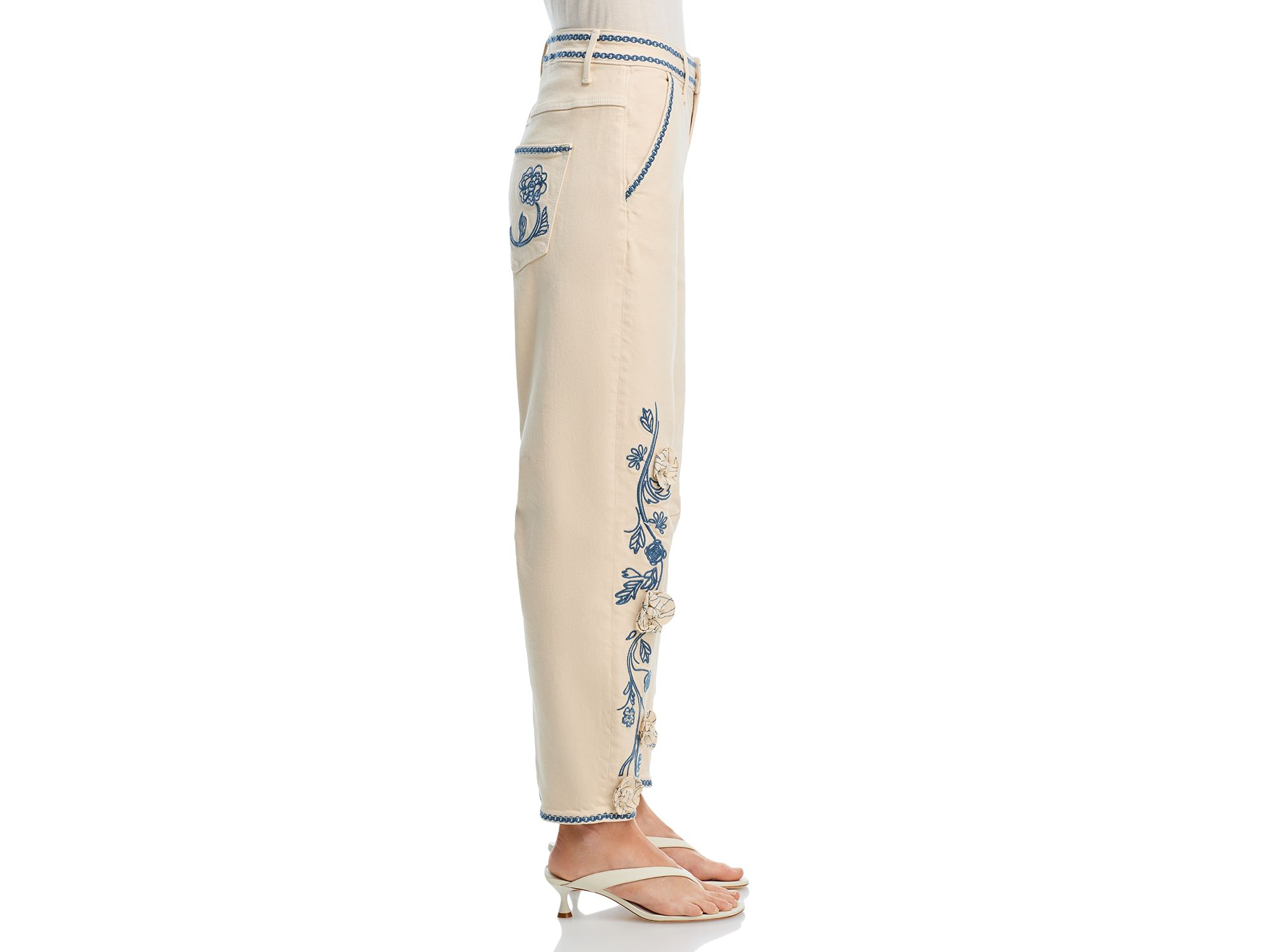 Barbara X Ravishing Floral Embroidered Jeans in Cream — Image 5