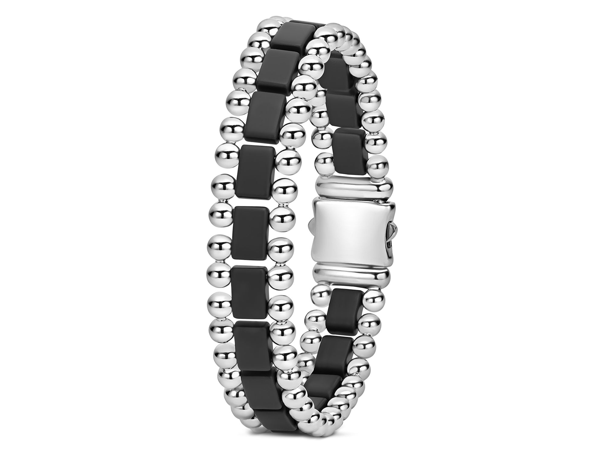 Men's Sterling Silver Anthem Obsidian Bead Skull Stretch Bracelet - Exclusive — Image 3