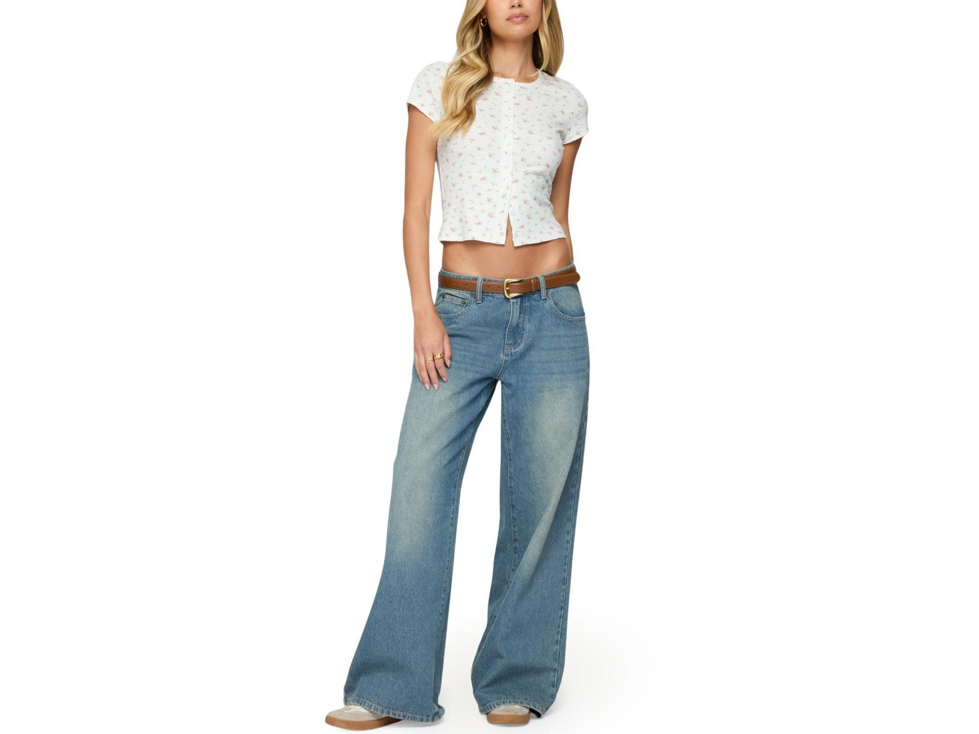 Odella Floral Ribbed Button Up Top — Image 3