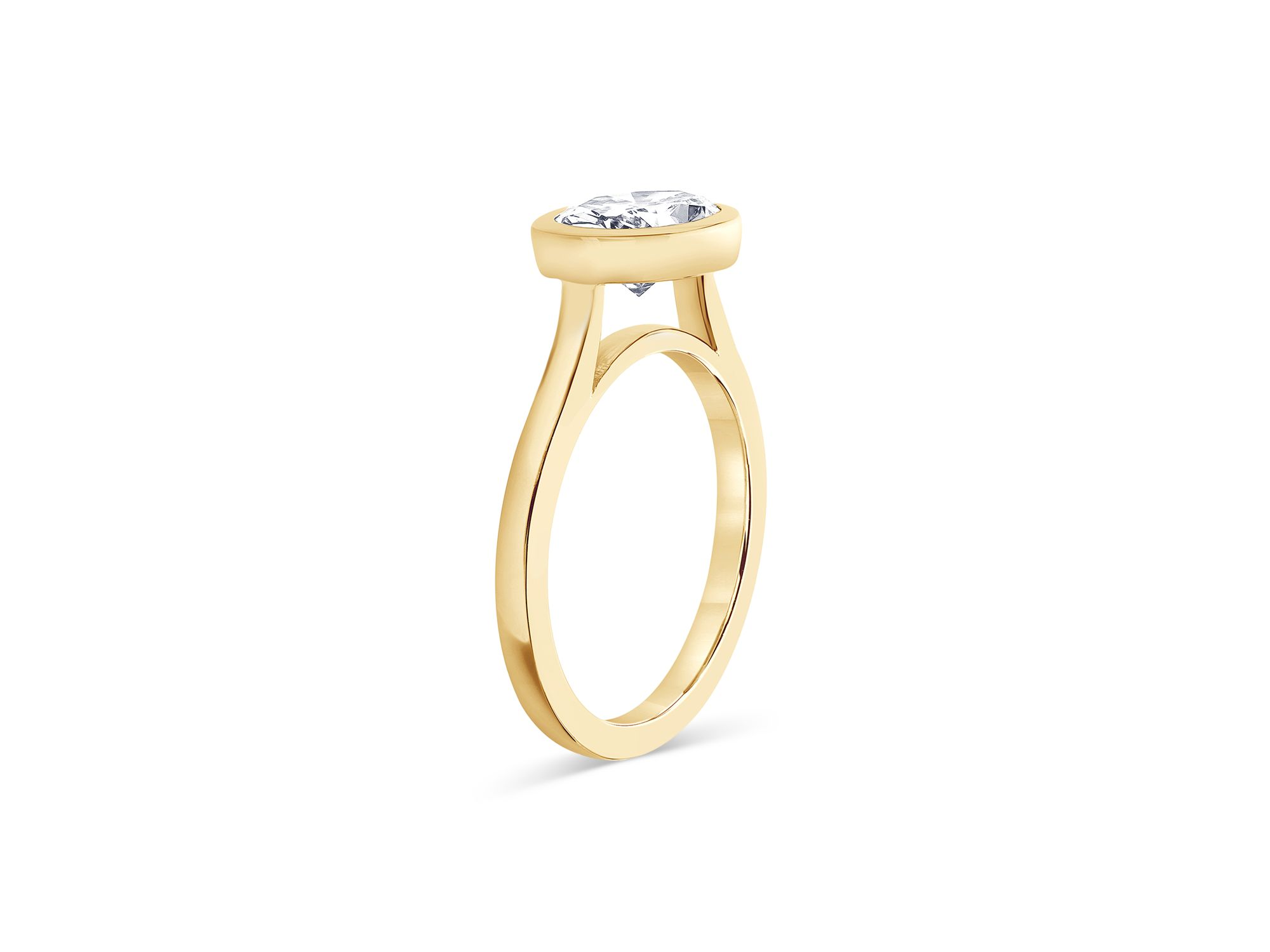 Certified Lab Grown Oval Diamond Bezel Set Engagement Ring in 18K Yellow Gold, 2.0 tcw — Image 3