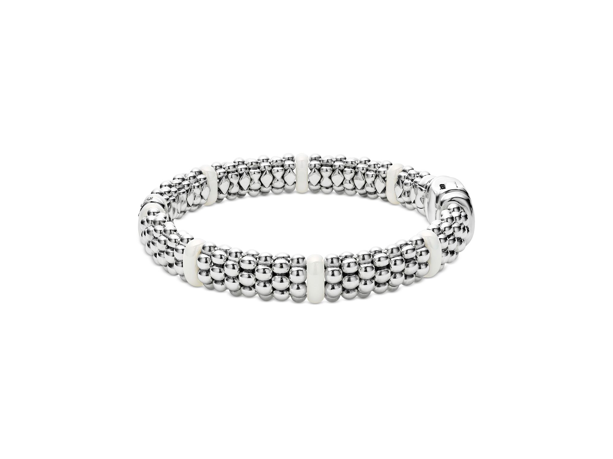 Ceramic & Sterling Silver White Caviar Station Bracelet — Image 4