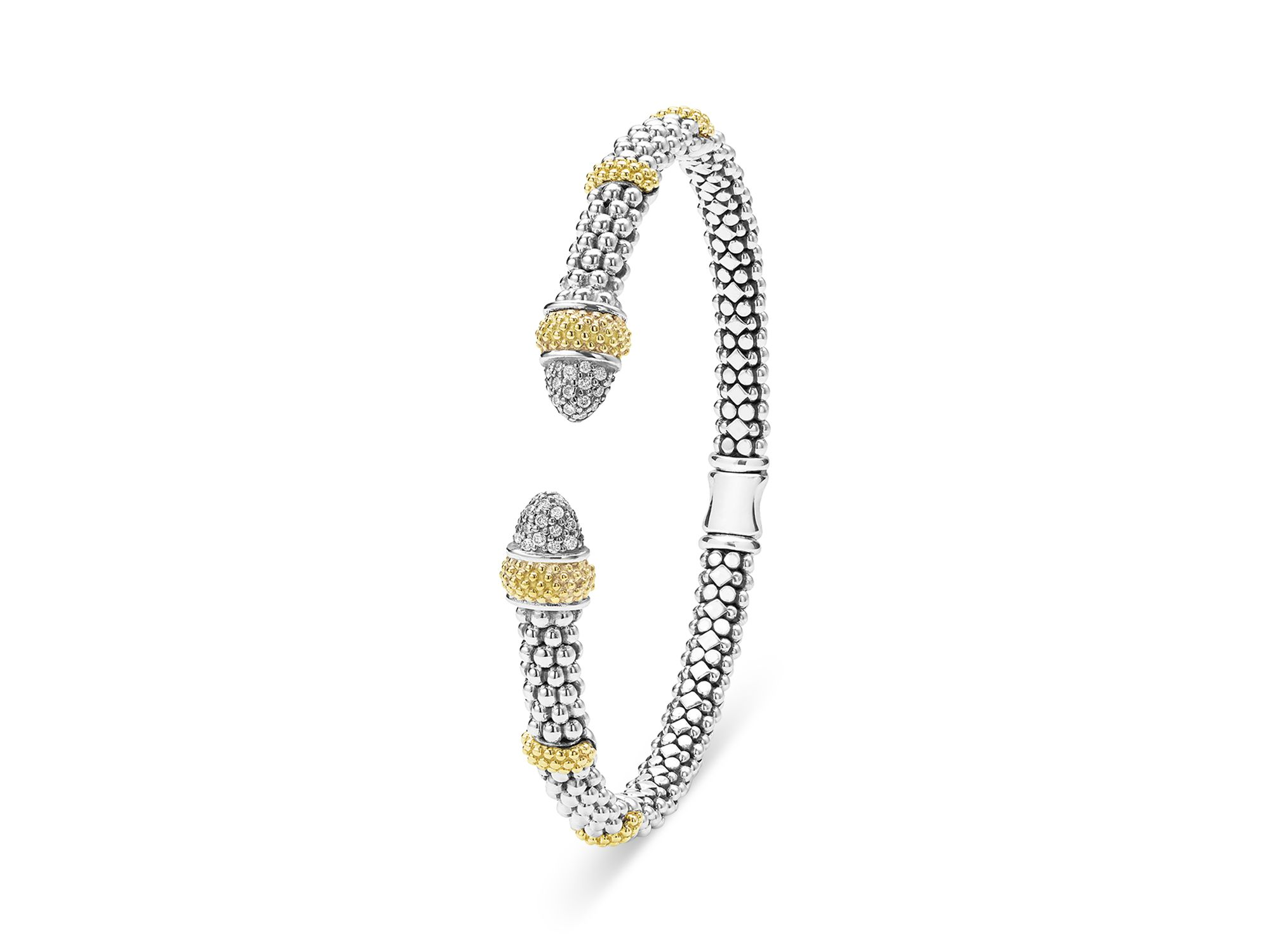 18K Yellow Gold & Sterling Caviar Lux Diamond Beaded Cuff Bracelet — Image 3
