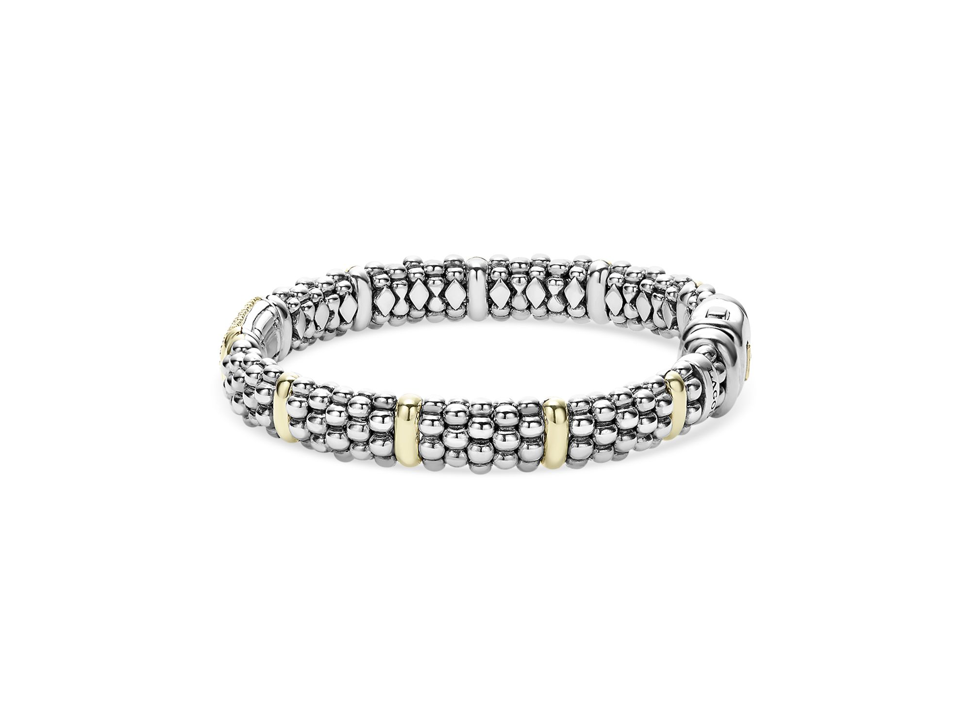Caviar Oval Rope Bracelet with 18 Kt. Stations and Diamonds — Image 4