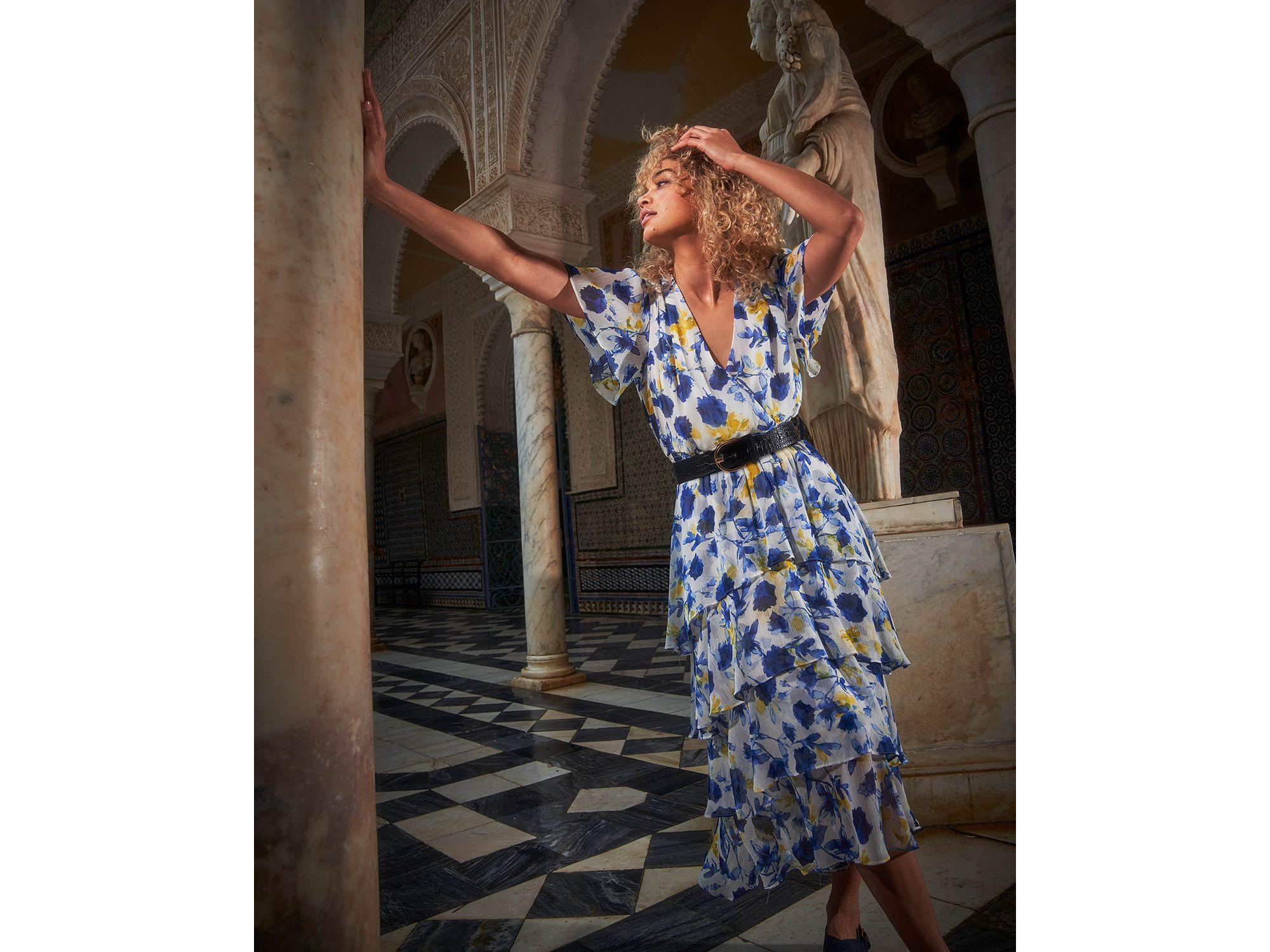 Floral Print Flutter Sleeve Tiered Ruffle Midi Dress — Image 7